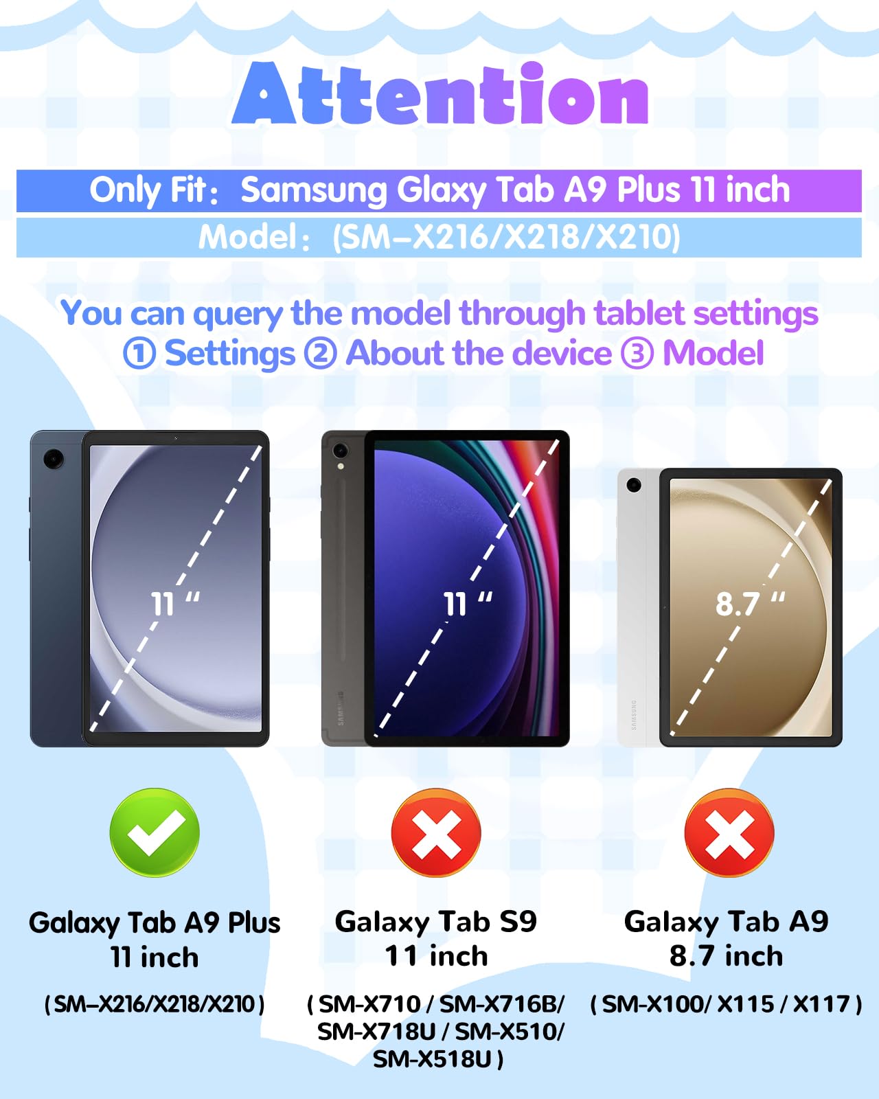 Wazzasoft For Samsung Galaxy Tab A9 Plus Case 11''   Girls Cute Girly Cartoon Kawaii Pretty Purple Unique Design Silicone Cover