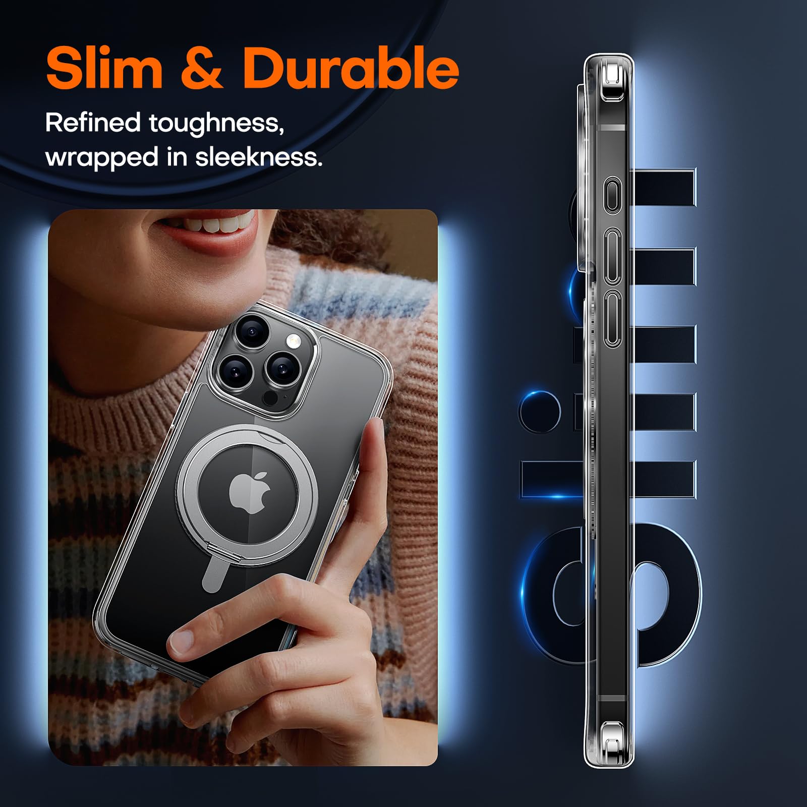 Tauri 360Rotatable Magnetic Ring For Iphone 15 Pro Max Case Clear, [Designed For Magsafe] With Stand & Ring Holder, [Not Yellowi