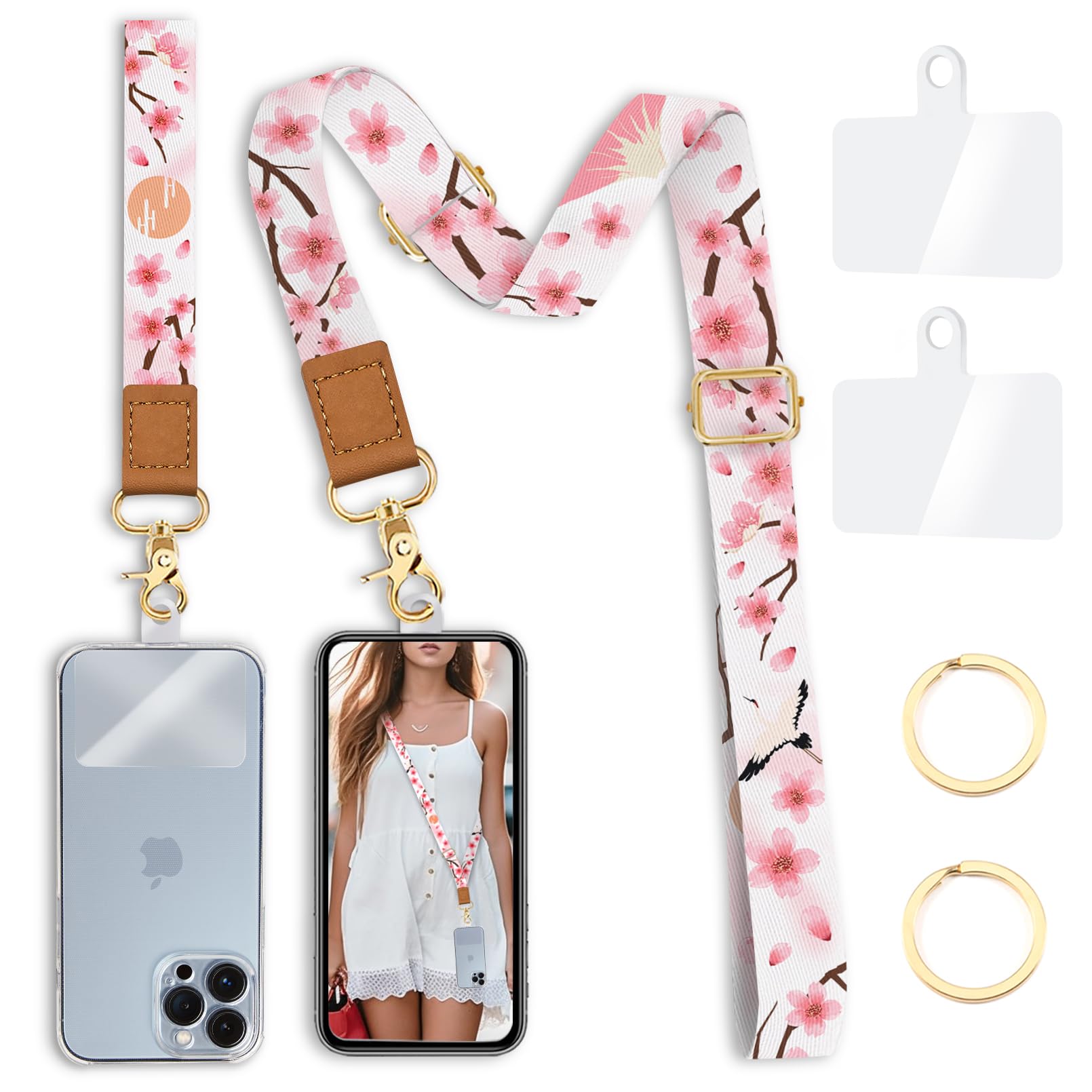 Yonlevres Cell Phone Lanyard Crossbody With Wrist Strap, Flower Phone Lanyards For Around The Neck Wristlet Adjustable Phone Str