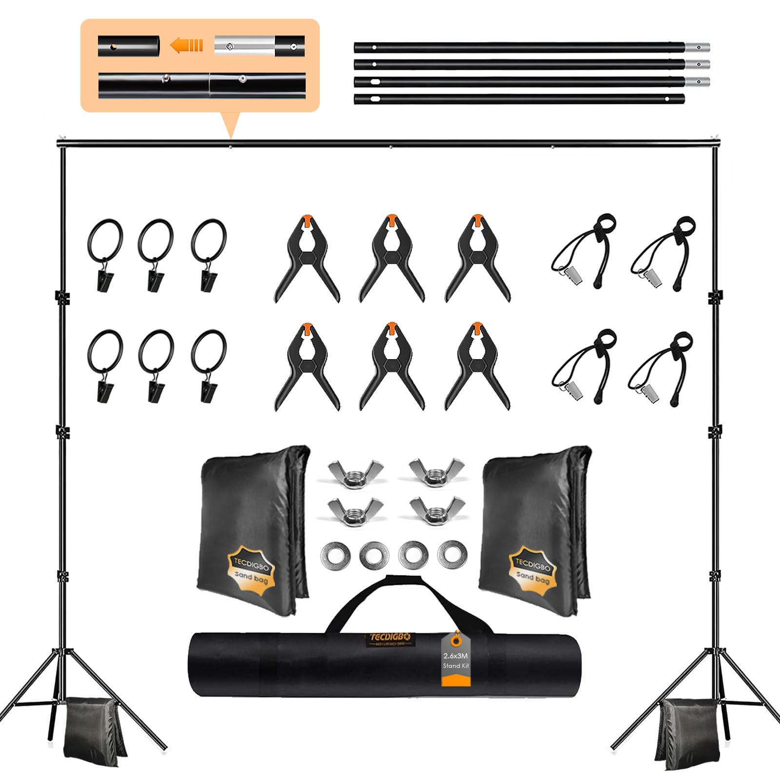 Photo Backdrop Stand Kit, Backdrop Stand For Parties 6.5X10Ft Adjustable Studio Photo & Video Support System Background Support Stand With Sandbag For Photography, Birthday, Portrait, Wedding