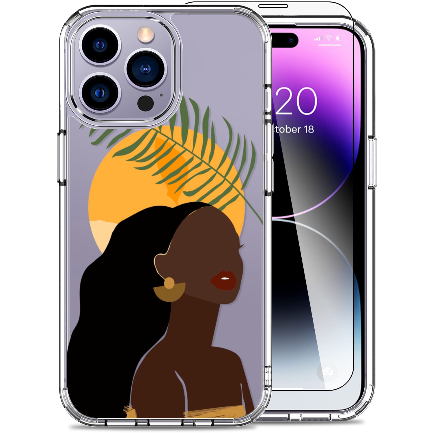 LUHOURI Designed for iPhone 14 Pro Case with Screen Protector - Slim Fit, Sturdy Clear Acrylic Cover for Women and Girls - Prote