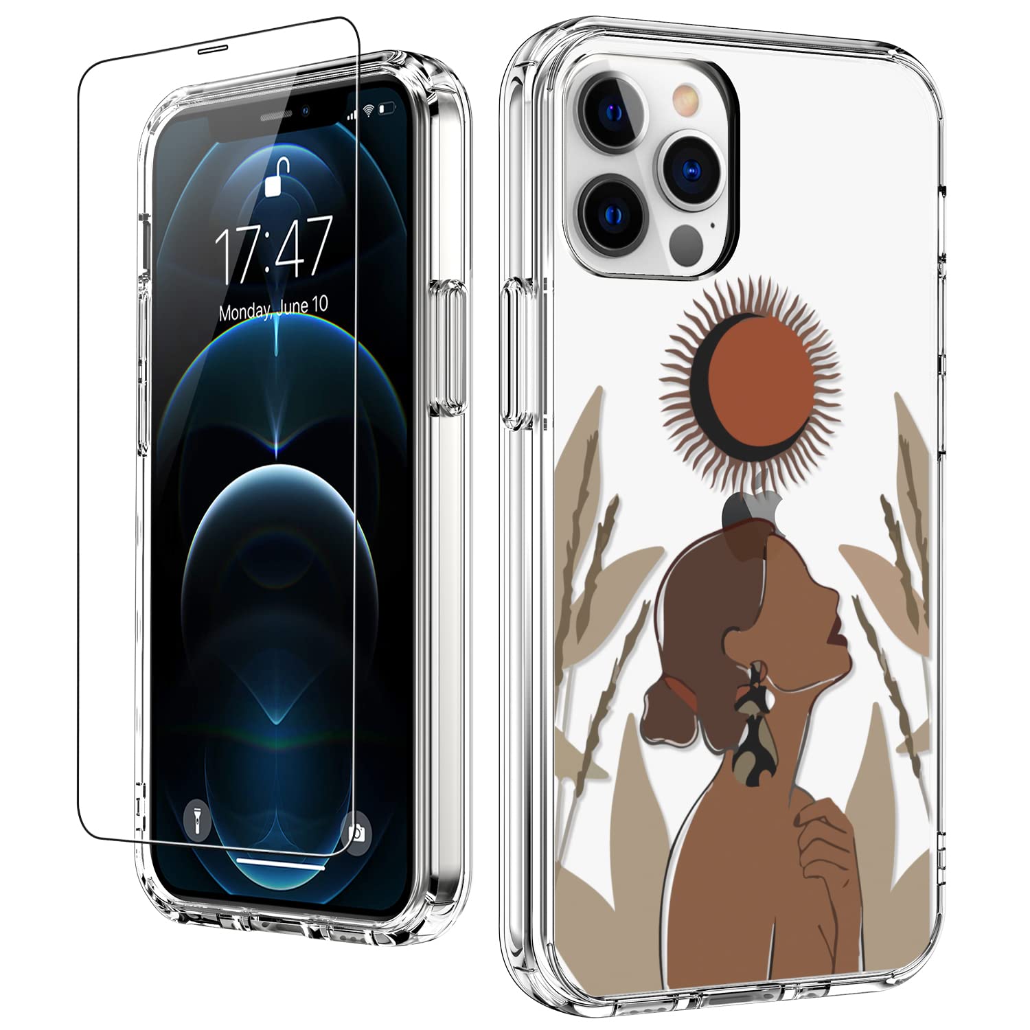 LUHOURI Designed for iPhone 12 Pro Max Case with Screen Protector - Crystal Acrylic Clear for Women and Girls - Slim Fit Protect