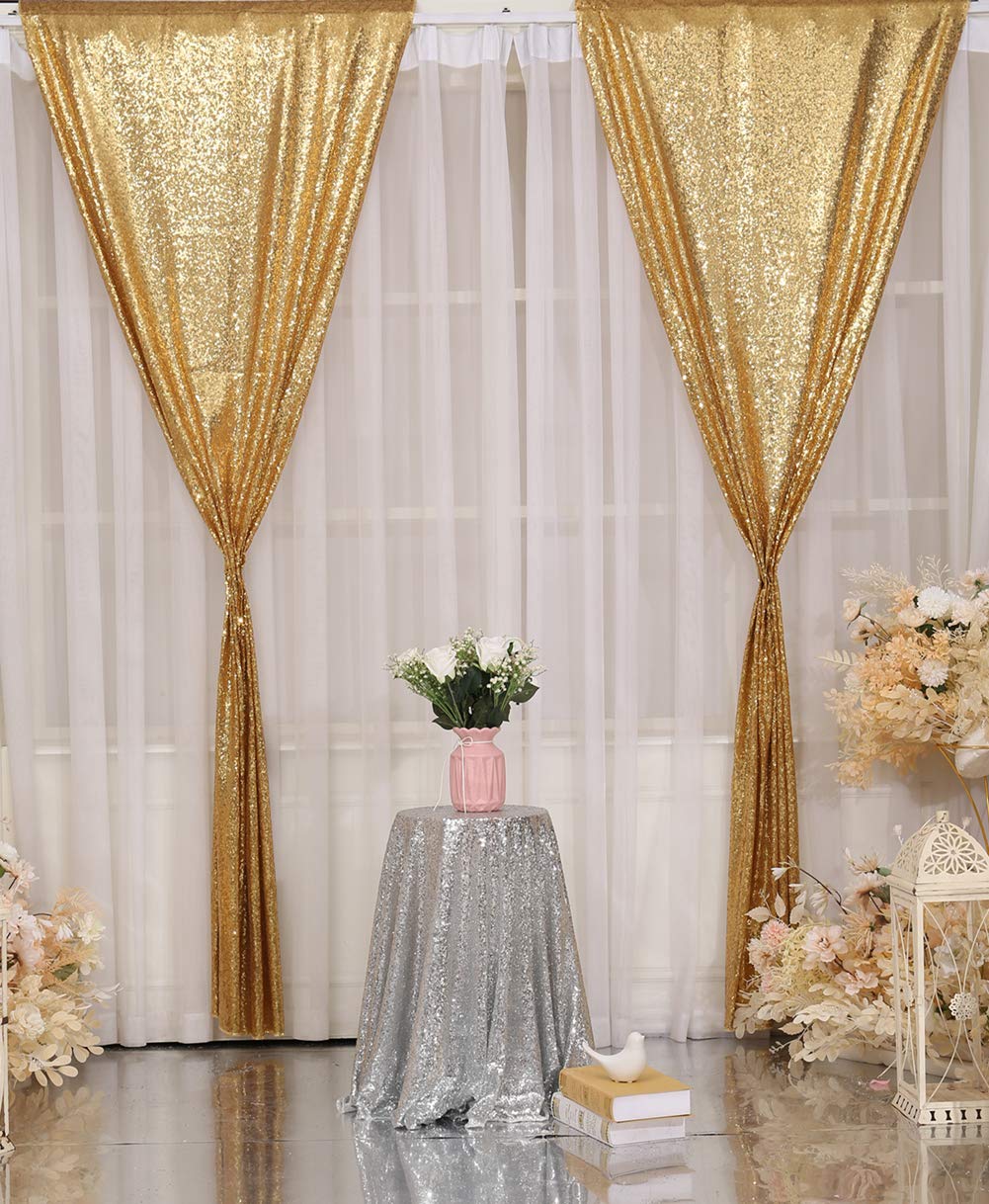Poise3Ehome Gold Sequin Backdrop Curtains, 4 Panels Gold Sequin Backdrop, 2Ftx8Ft Sequin Curtains For Party Wedding Sequence Bac