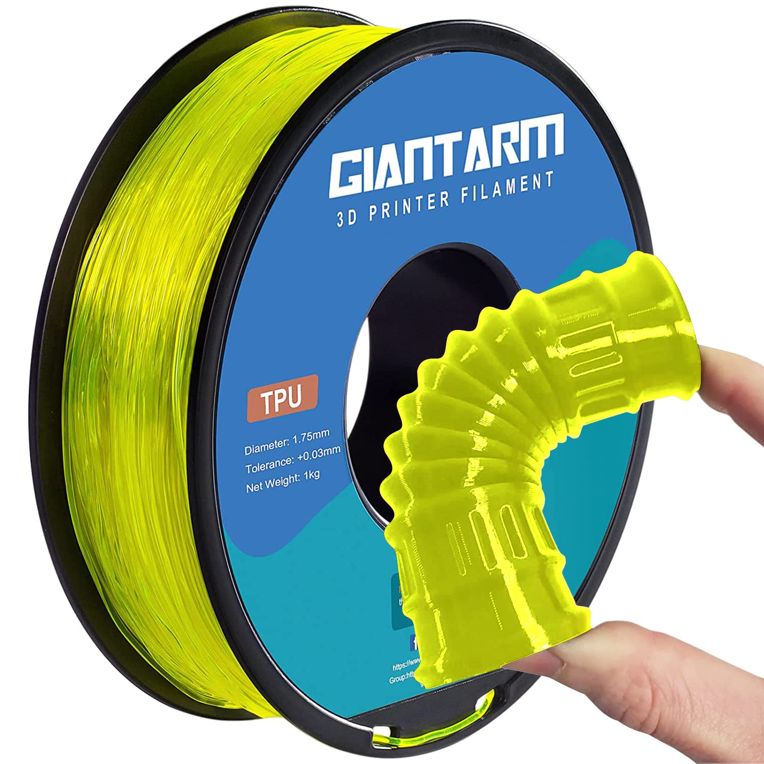 Giantarm Tpu Filament 1.75Mm Flexible Soft 3D Printer Consumables Grass Yellow,95A 1Kg Spool (2.2 Lbs.), Dimensional Accuracy +/