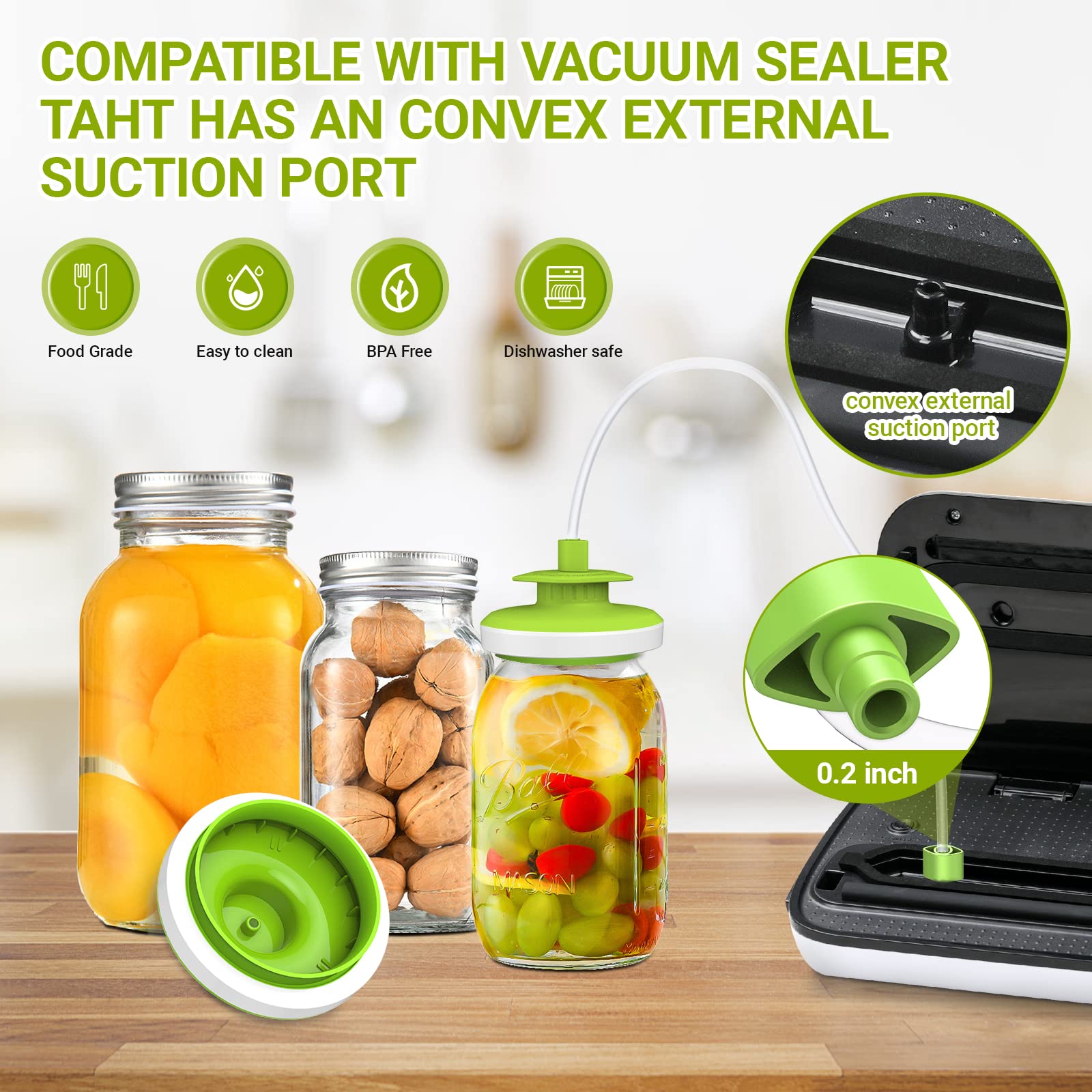 Mason Jar Vacuum Sealer For Foodsaver, Canning Jars Vacuum Sealer, Jar Sealer And Accessory Hose Kit For Wide&Regular Mouth Maso