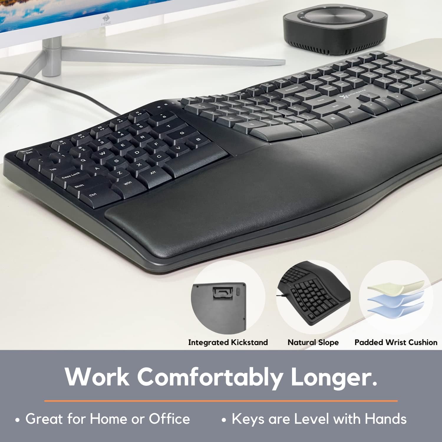 X9 Wired Ergonomic Keyboard With Cushioned Wrist Rest   Type Comfortably Longer   Usb Wired Split Keyboard For Pc, Laptop With 110 Keys & 5Ft Cable