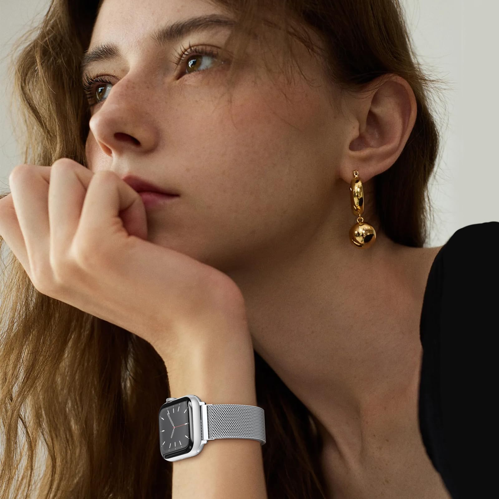 Belongme Mesh Metal Loop Compatible With Apple Watch Band 42Mm 44Mm 45Mm 46Mm 49Mm Series Ultra Se 10 9 8 7 6 5 4 3 2 1 Women Me