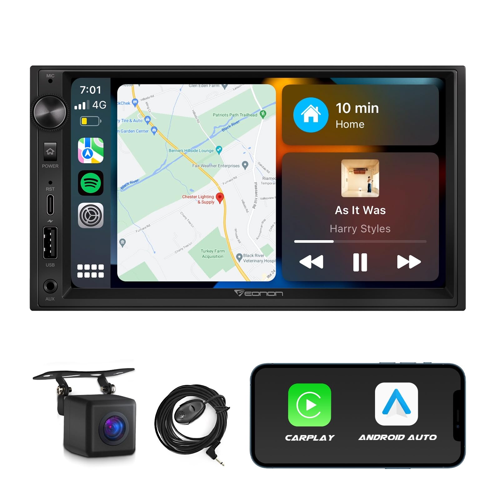 Eonon 7'' Double Din Car Stereo Wireless Carplay & Wireless Android Auto Car Audio Receivers With Ahd Backup Camera, Built In Ds