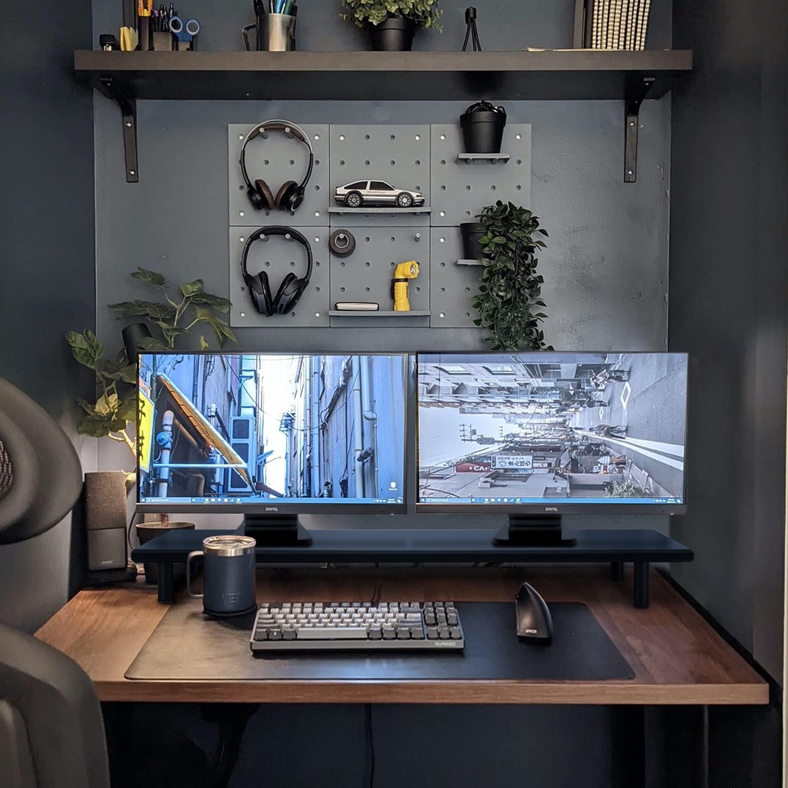 Rocdeer Bamboo Dual Monitor Stand Riser With 2 Heights Available, Black Desk Monitor Riser For 2 Monitors Supports For Monitor,