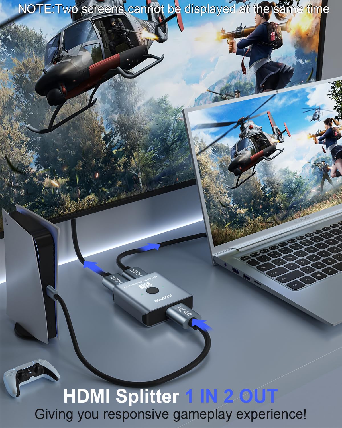 Sgeyr Hdmi Switch, 8K Hdmi Switcher 2 In 1 Out,Hdmi 2.1 Switch Selector,Aluminum Hdmi 2.1 Splitter Bi Directional Ultra Hd, Support 8K@60Hz,48Gbps, Compatible With Ps5/4,Xbox,Roku(Grey)