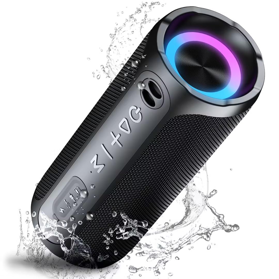 Portable Bluetooth Speakers, Ipx7 Waterproof Speaker Bluetooth Wireless, 20W Loud Stereo Sound, 24H Playtime, Rgb Lights, Double