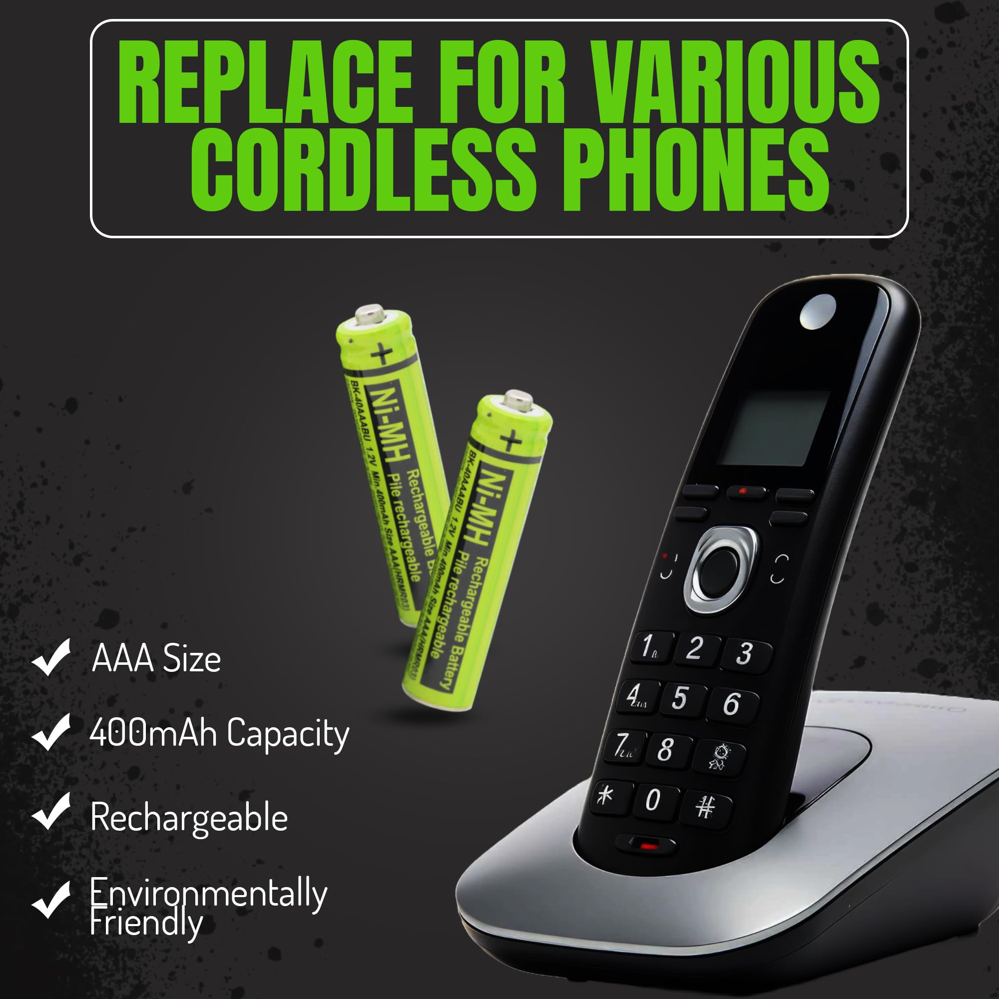 Rocketbus 2 Bk 40Aaabu Replacement 1.2V 400Mah Battery Packs For Panasonic Cordless Phone Handset