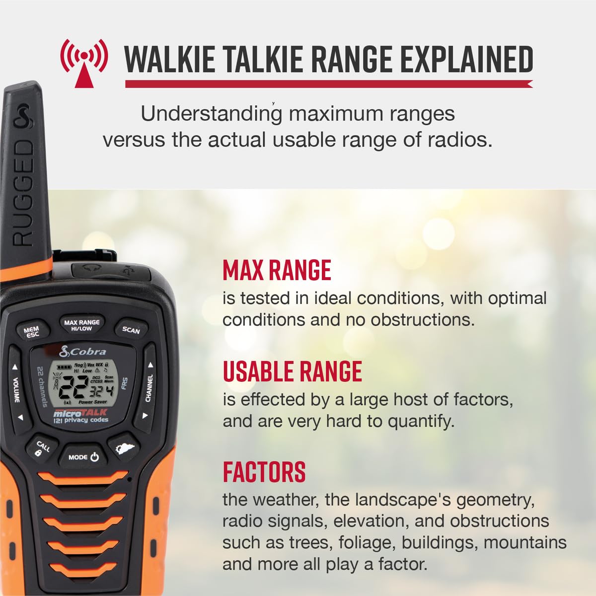 Cobra Acxt645 Waterproof Walkie Talkies   Rechargeable, 22 Channels, Long Range 35 Mile Two Way Radio Set, Black And Orange (2 Pack)