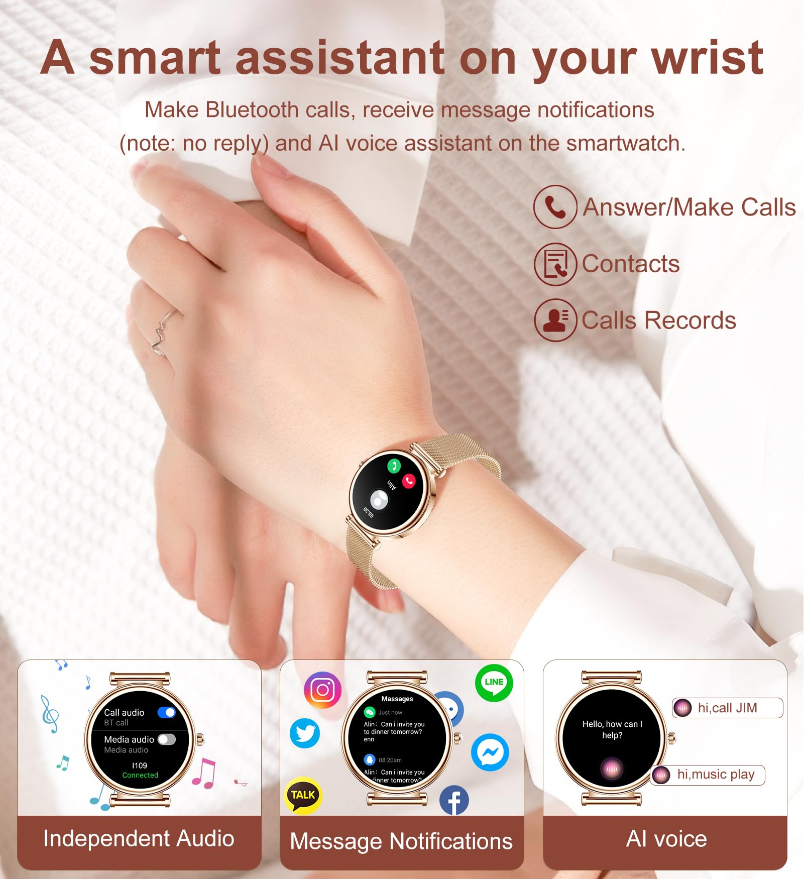 Smart Watch For Women (Answer/Make Calls),1.27 Inch Round Smartwatch With 100+ Sports Modes, Heart Rate/Sleep Monitor Pedometer