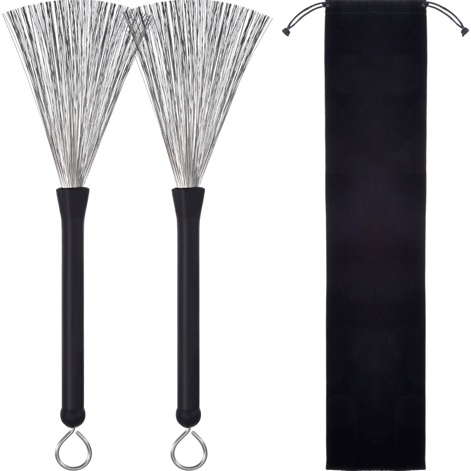 Pangda 1 Pair Drum Brushes Retractable Wire Brushes Drums Drum Sticks Brush With Comfortable Rubber Handles
