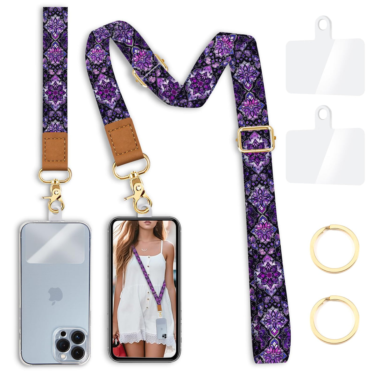 Yonlevres Phone Lanyard Crossbody Phone Strap, Boho Bohemian Cell Phone Lanyards For Around The Neck Wristlet Wrist Strap, Adjus