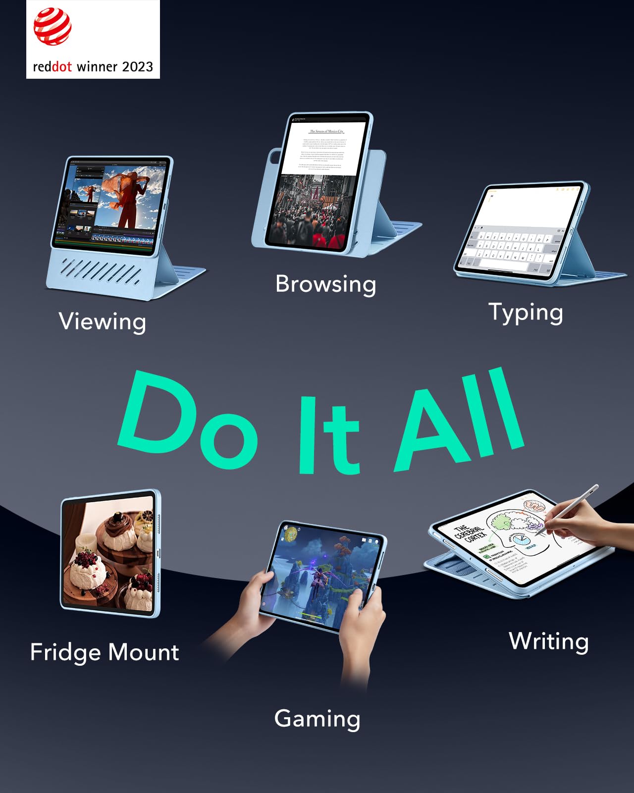 Esr For Ipad Air 13 Inch Case M2(2024), Ipad Air 13 Rotating Case With Removable Magnetic Cover, Adjustable Portrait/Landscape Stand With Raised Screen View, 9 Standing Angles, Light Blue