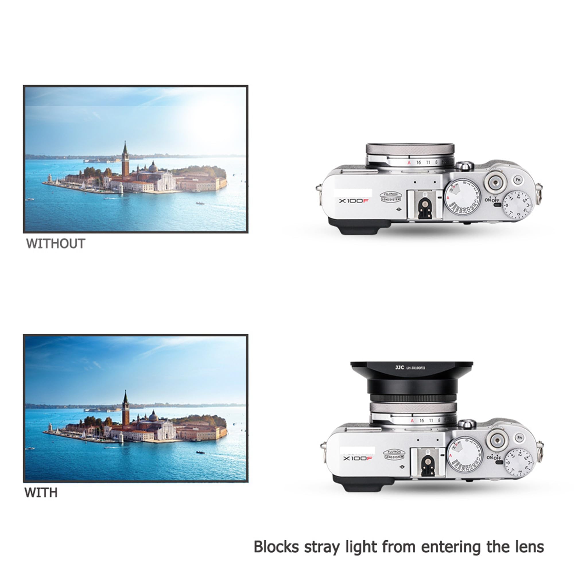 Metal Square Lens Hood With Lens Cap Protector & 49Mm Thread Filter Adapter Ring For Fujifilm X100Vi X100V X100F X100T X100S X10