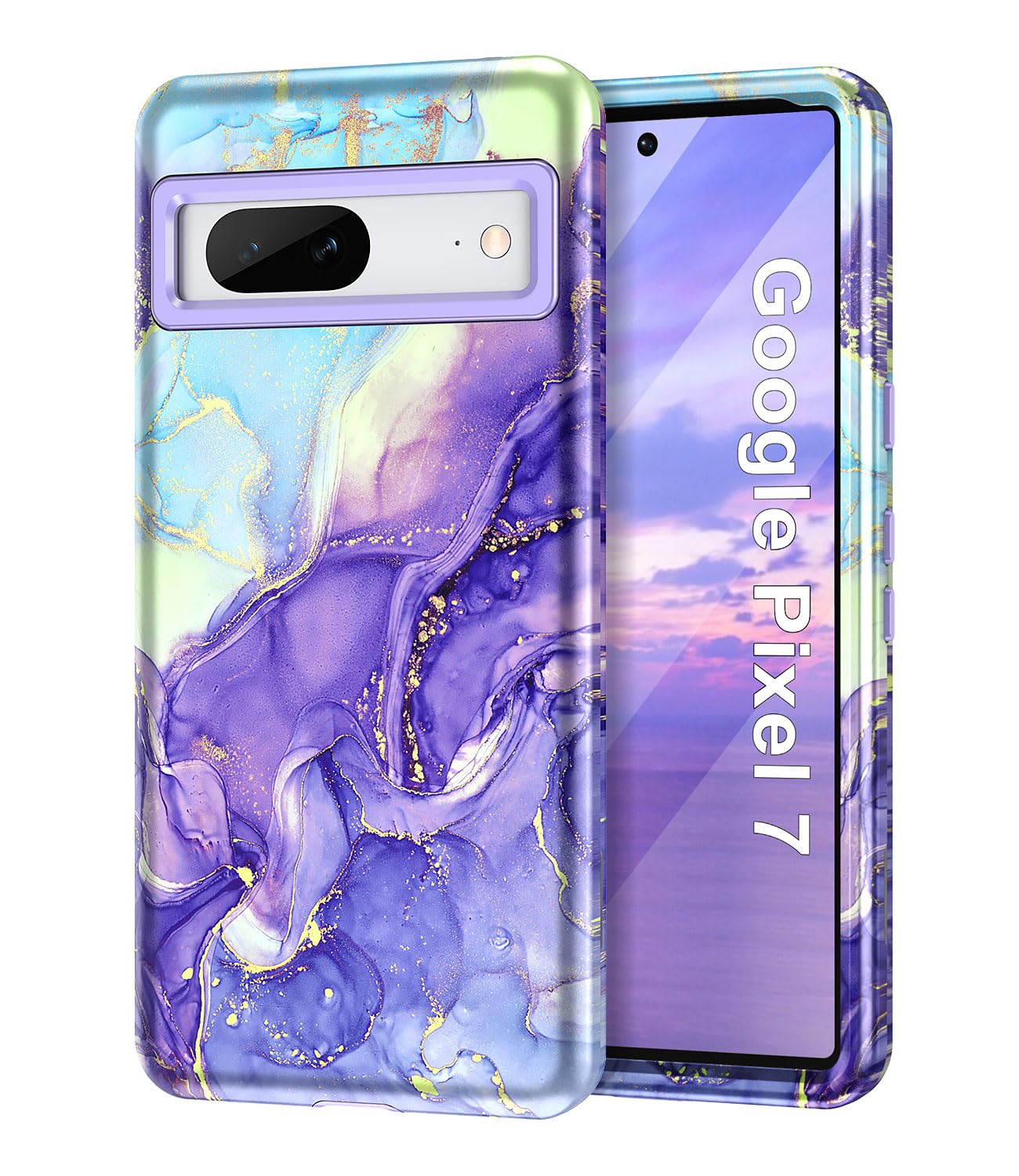 Btscase for Google Pixel 7 Case, Marble Pattern 3 in 1 Heavy Duty Shockproof Full Body Rugged Hard PC+Soft Silicone Drop Protect