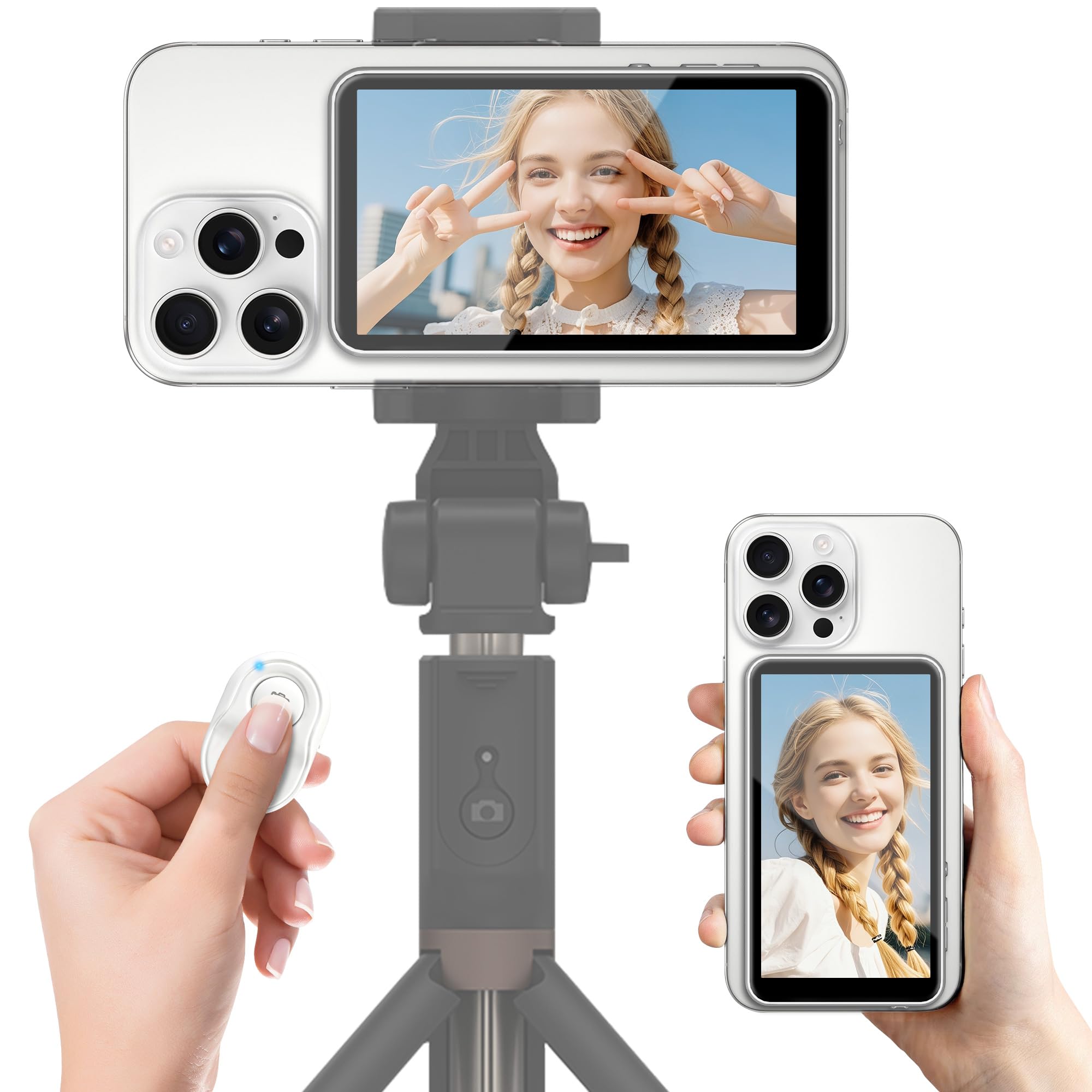 PEYAKO Vlog Selfie Monitor Screen for iPhone/Android, Magnetic Phone Back Camera Selfie Monitor Screen with Bluetooth Remote/Spe