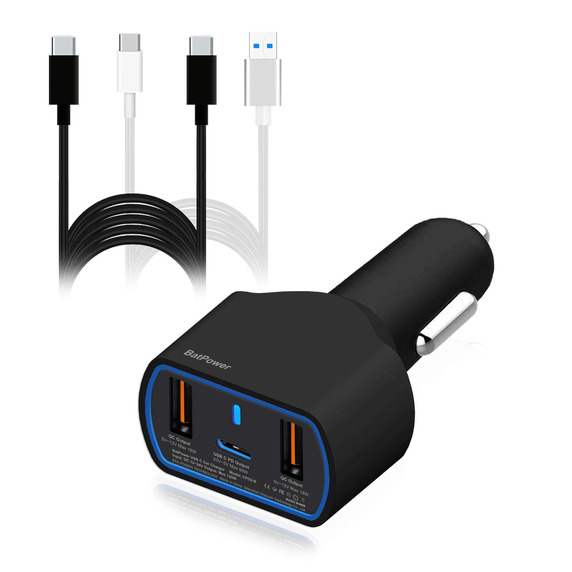 BatPower High Power Delivery 120W PD Laptop Car Charger Compatible with New Surface Book 3 2 Laptop 4 3 Pro 8 X 7 USB-C HP Razer