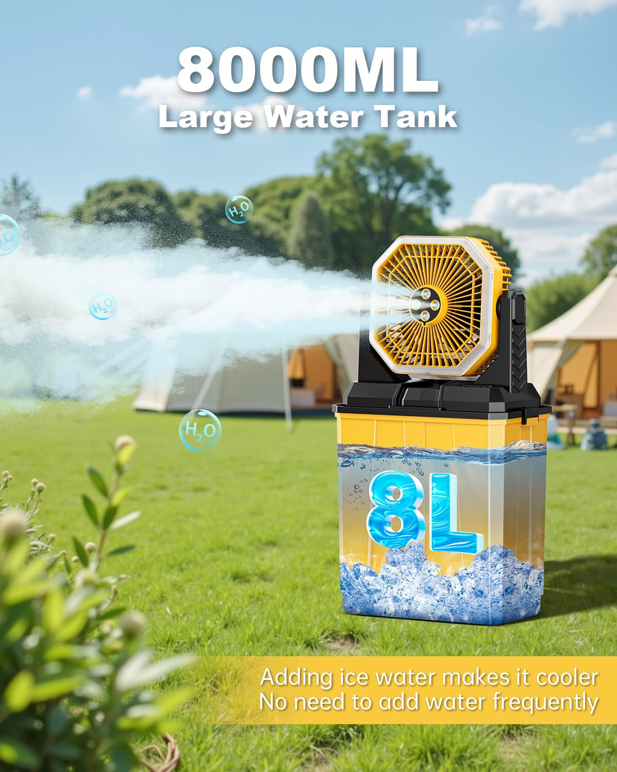 Portable Misting Fan, 24000Mah Rechargeable Outdoor Cooler, Battery Operated Personal Fan With3 Speeds & 8L Bucket For Patio, Ca