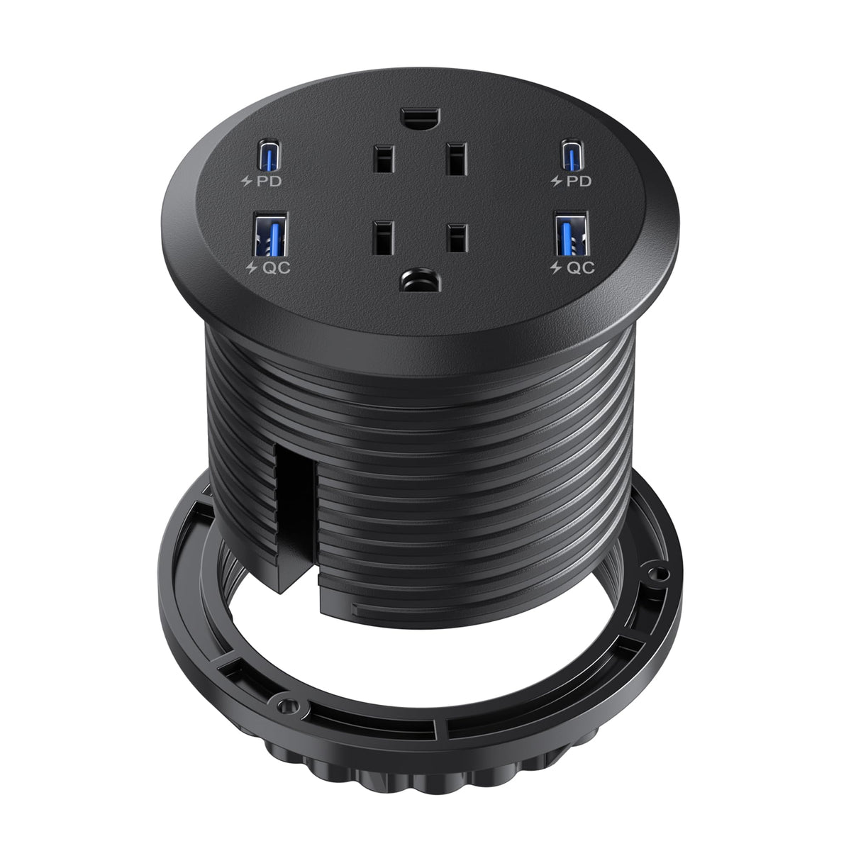 Desktop Power Grommet, 65W Usb C Fast Charging, Flush Mount Recessed Power Strip 3-Inch Hole, 2 Outlets, 4 Usb Ports, Countertop