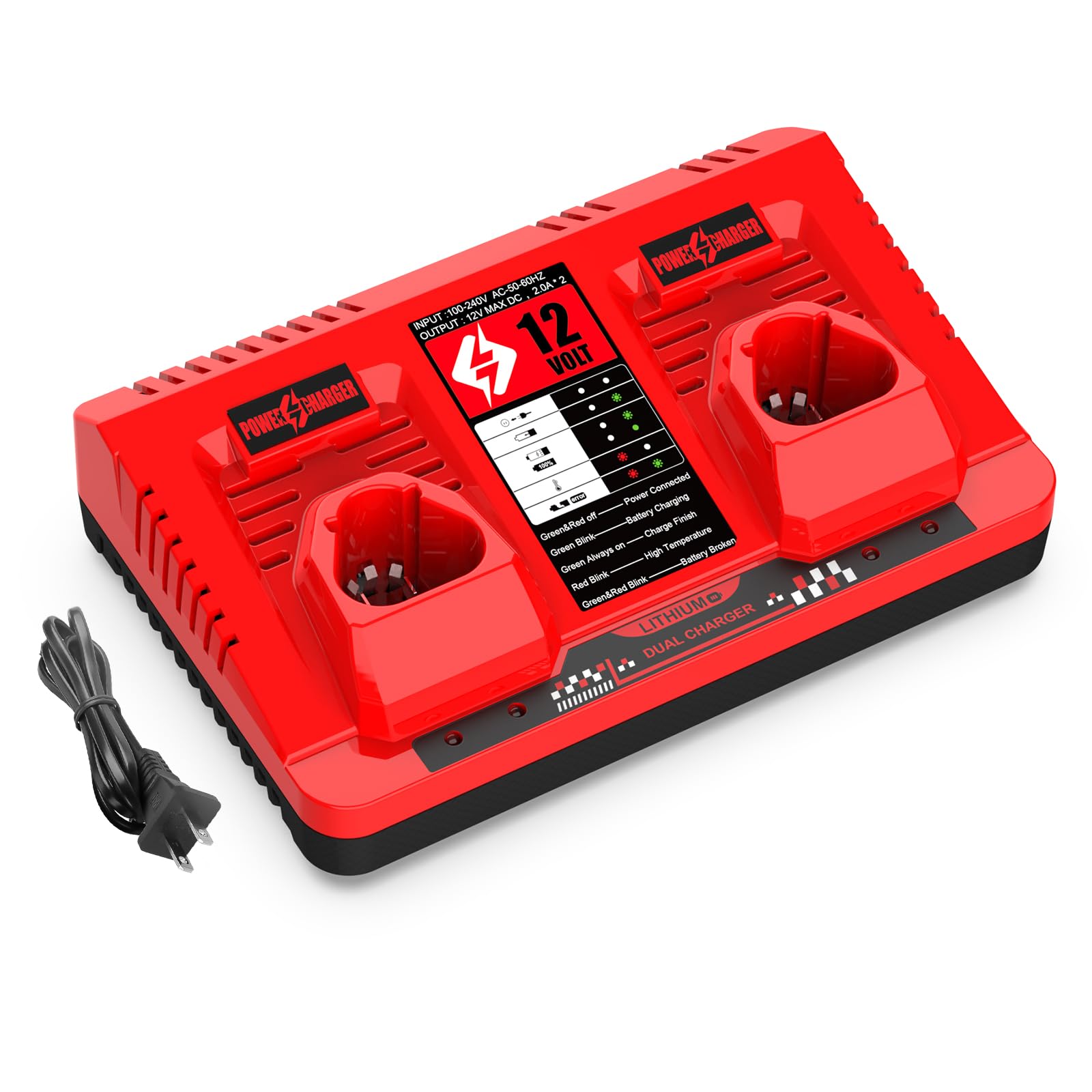 BECDXPal 12V Dual Port Charger 48-11-2401 Compatible with MIL 12V Lithium Battery 48-11-2412 48-11-2411 48-11-2460