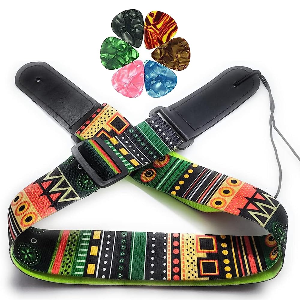 SG Musical Electric Guitar Strap/Belt with Leather End & 5 Picks Ends for Acoustic Guitar