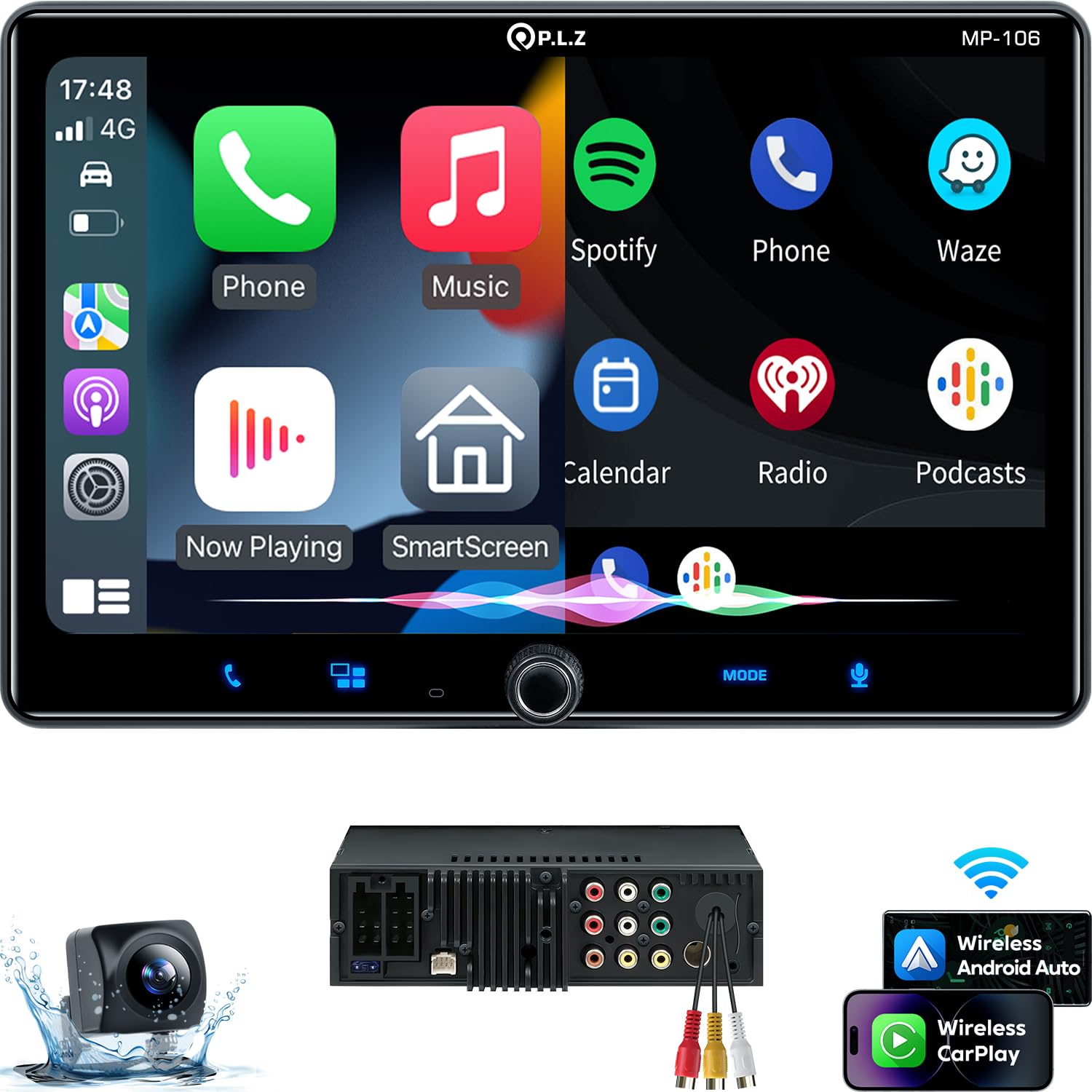 Plz Single Din Car Stereo Wireless Apple Carplay Android Auto Radio, 10.1'' Car Play Touch Screen, Bluetooth 5.3 Car Audio Recei