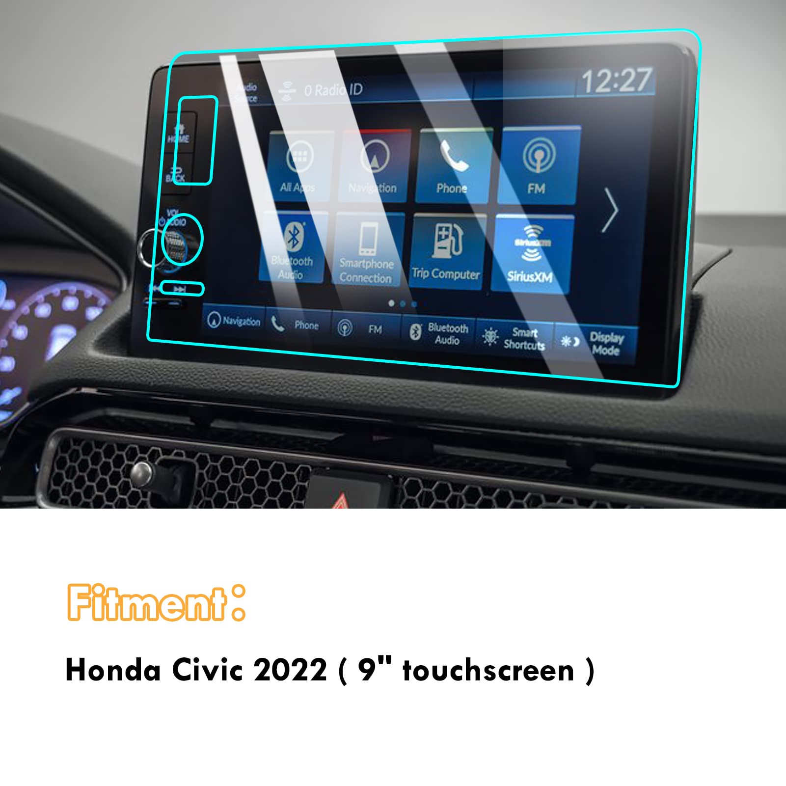 Moonlinks Compatible With 2022 Honda Civic Screen Protector 9 Inch,Tempered Glass Screen Protector Film For 2023 Crv Ex L/Hrv Ex L/Acura Integra,Screen Protective Foil With 3 Hole Precise Cutout