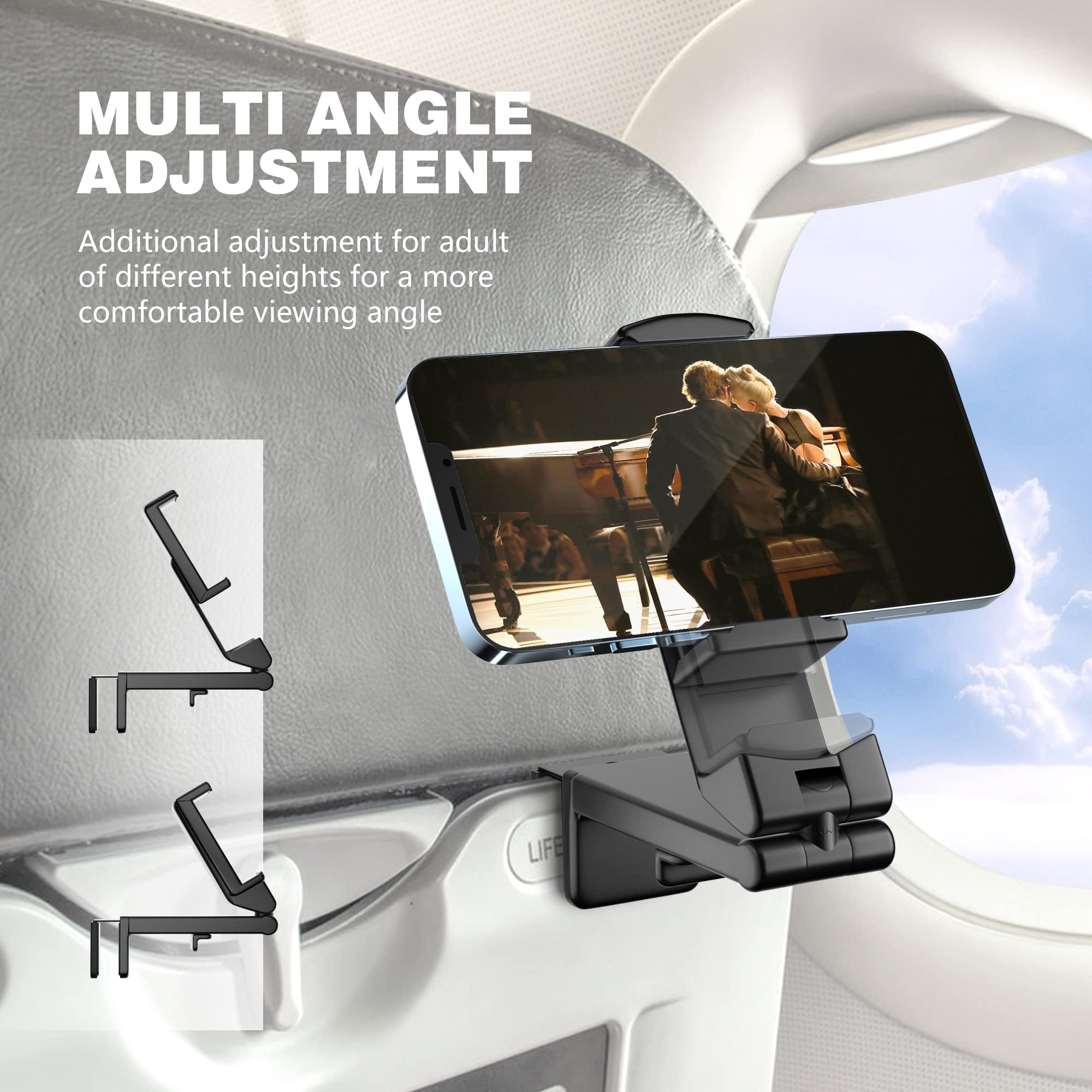 Perilogics Airplane Phone Holder Mount Universal In Flight Hands Free Viewing With Multi-Directional Dual 360 Degree Rotation (W