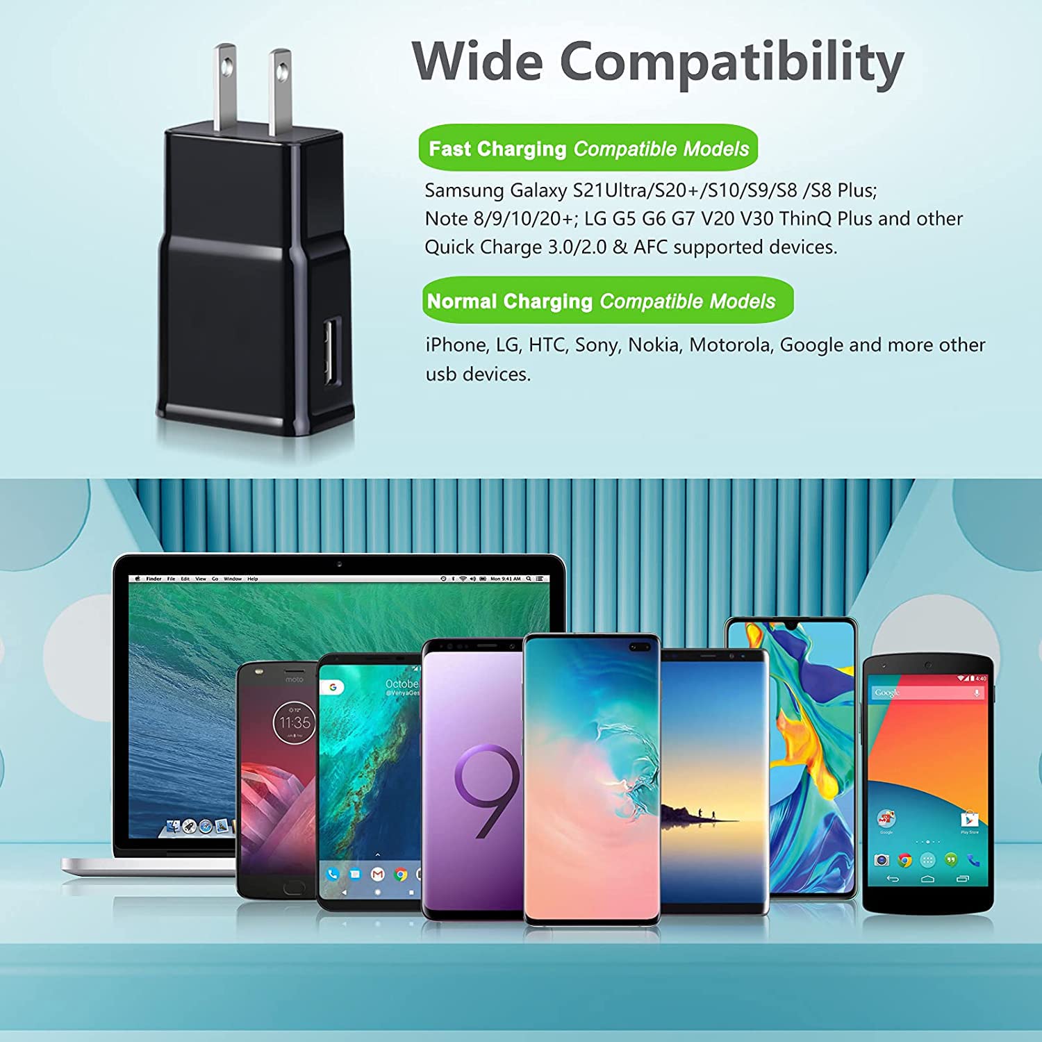 6 Pack Type C Charger Fast Charging Block, Android Phone Rapid Usb Wall Charger Compatible With Samsung Galaxy S21/S20/S10/S10E/S10 Plus/S9/S9 Plus/S8/S8 Plus/S7/S6/Note 10/Note 9/Note 8,Lg,Htc(Black)