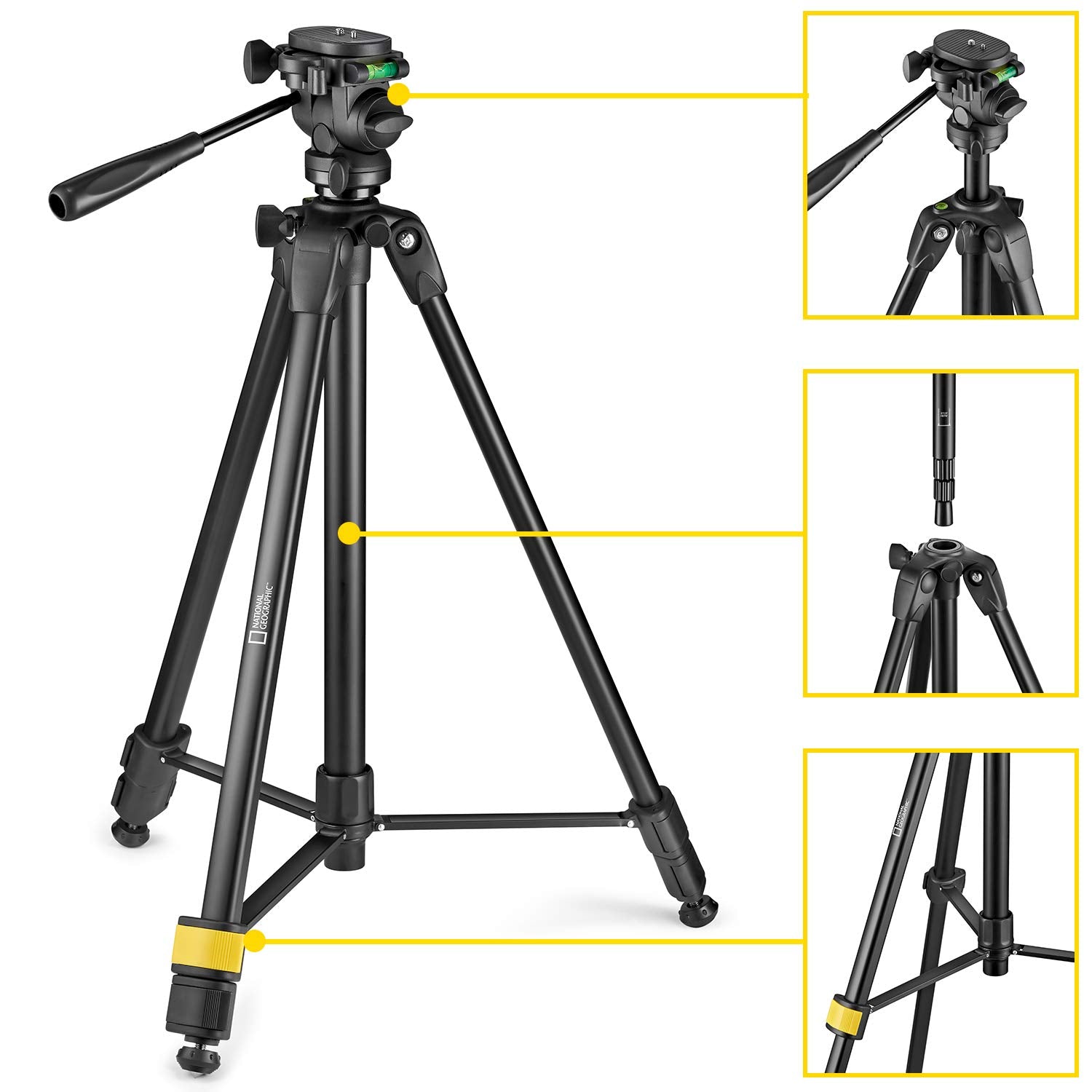 National Geographic Photo Tripod Kit with Monopod, 3-Way Head, Aluminium, Black, Model NGHP004, Load Capacity 3kg