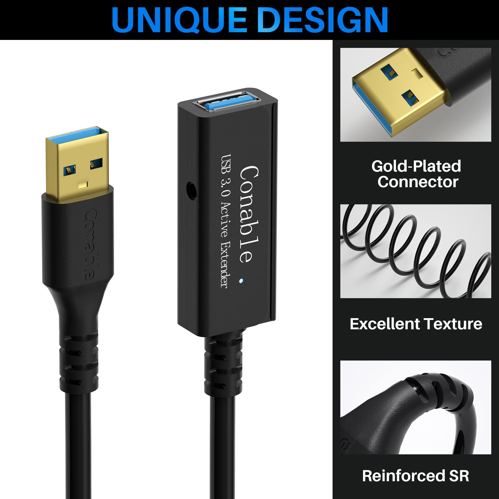 Usb 3.0 Active Extension Cable 40 Feet, Long Usb Type A Male To Female Extender Cord, Built In 2 Signal Booster Smart Chips, 5Gb