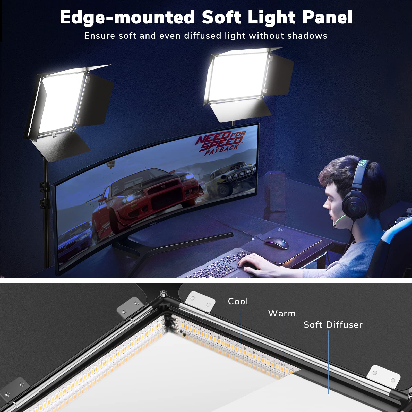 D50 Photography Lighting With Barn Door, 2-Pack 15.4 Led Video Light With Remote, 45W 3000K-8000K Dimmable Bi-Color Panel Light