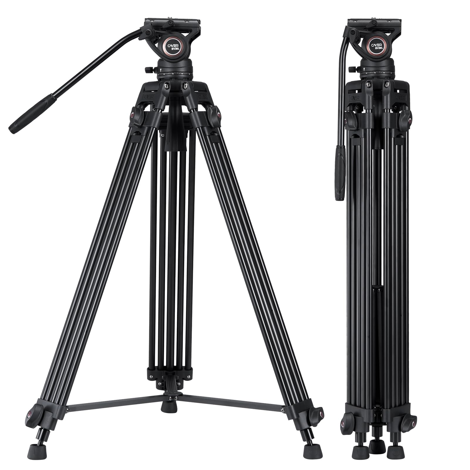 Video Tripod System, Cayer Bv30L 72 Inch  Professional Heavy Duty Aluminum Twin Tube Tripod, K3 Fluid Head, Mid Level Spreader,