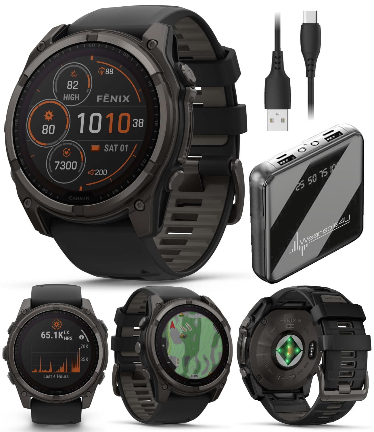 Garmin Fenix 8 - 51 mm, Solar, Sapphire, Carbon Gray DLC Titanium GPS Multisport Smartwatch with Black/Pebble Gray Silicone, Voi