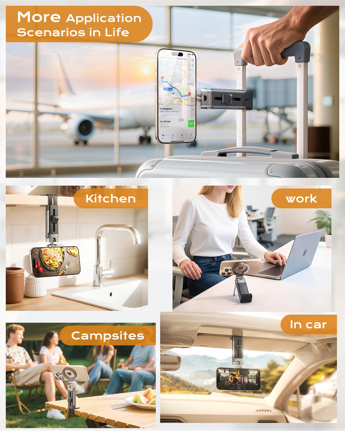 Dimoncoat For Metal Magsafe Airplane Phone Holder [24*N55 Ultra Magnetic] 360 Adjustable Hands-Free Airplane Phone Mount, Airpla