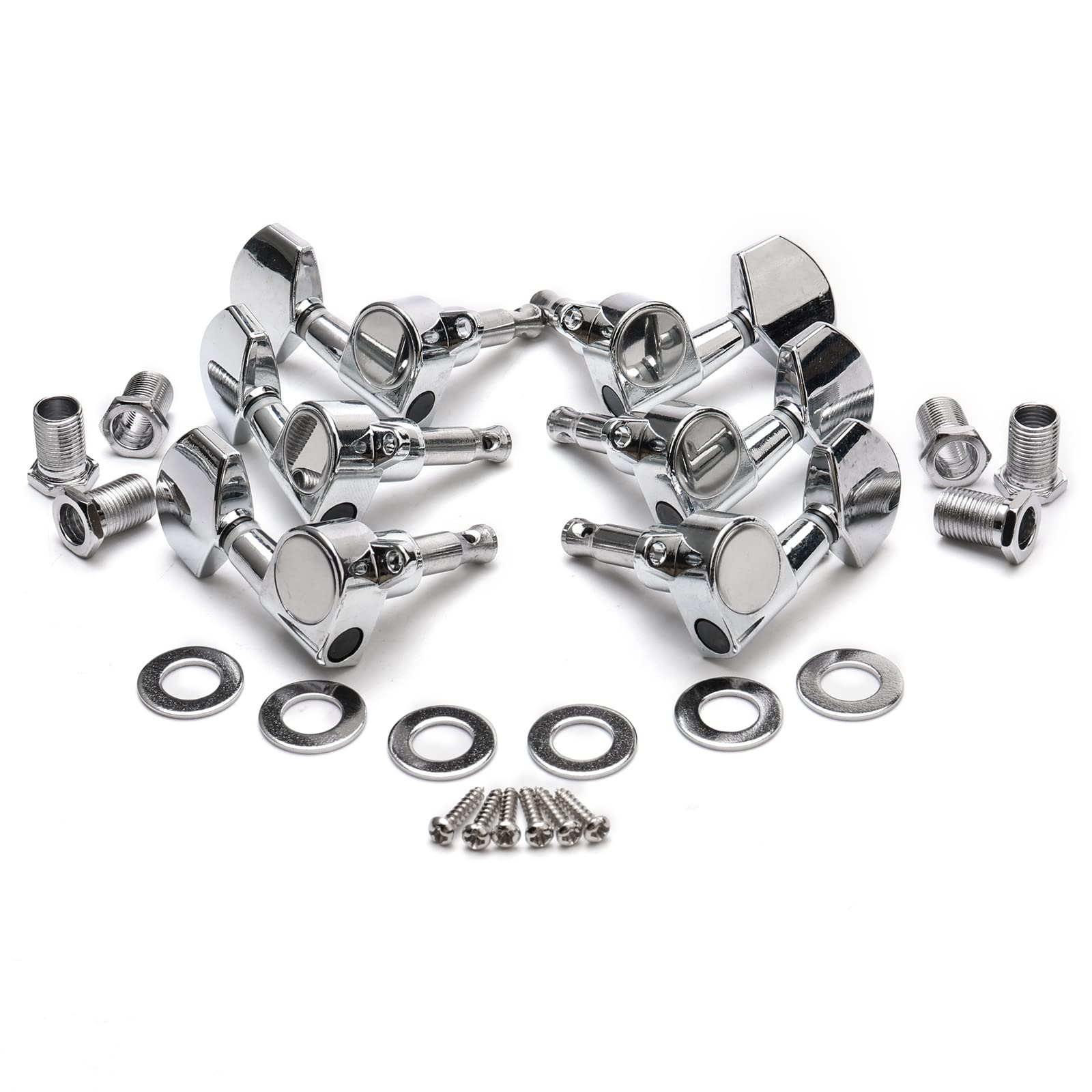 Unxuey Electric Guitar Bridge With 3R+3L String Tuning Key Pegs For 6 String Strat/Tele Style Electric Guitar, Silver, Length 78