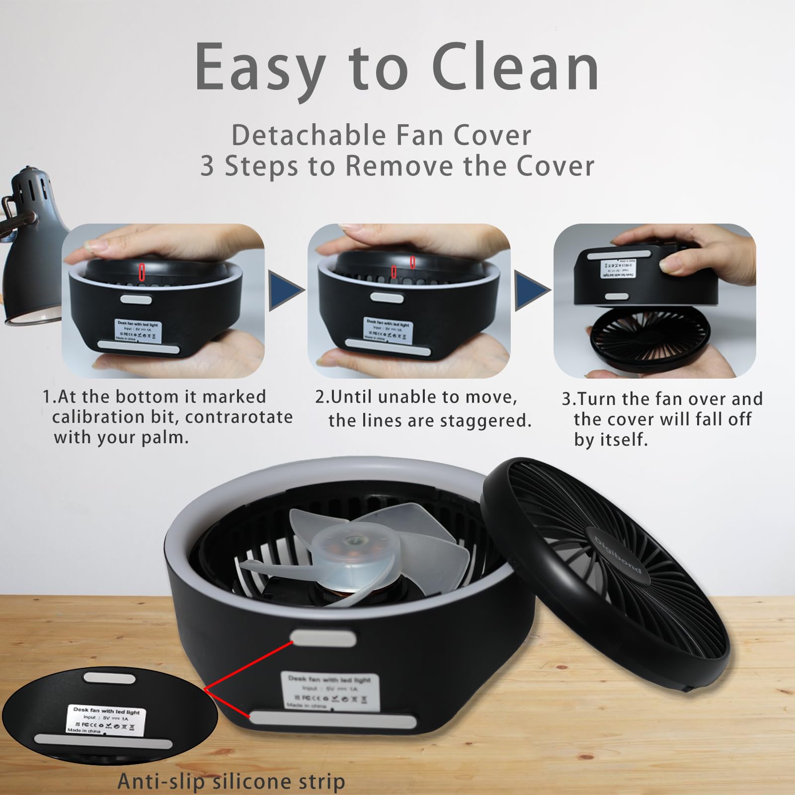 Digibond Mini Desk Fan, Battery Powered Fan, 3 Speed 5.3In Strong Airflow Quiet Small Fans For Bedroom With Led Night Light Air