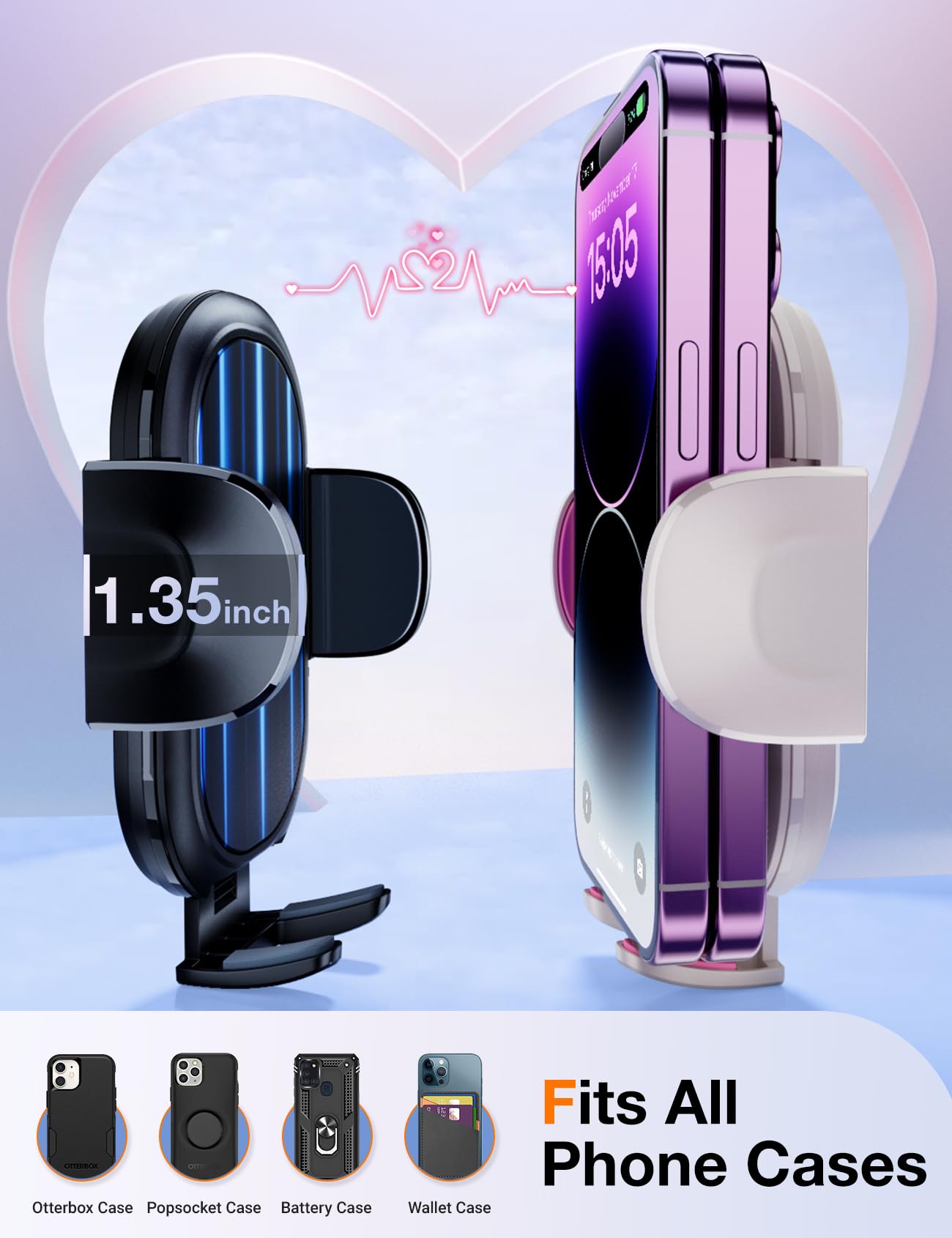 Torras?2 Pack Phone Holders For Your Car, Phone Mount For Dashboard/Vent/Windshield,?Snug-Hold Clamps? Cell Phone Holder Car Mou