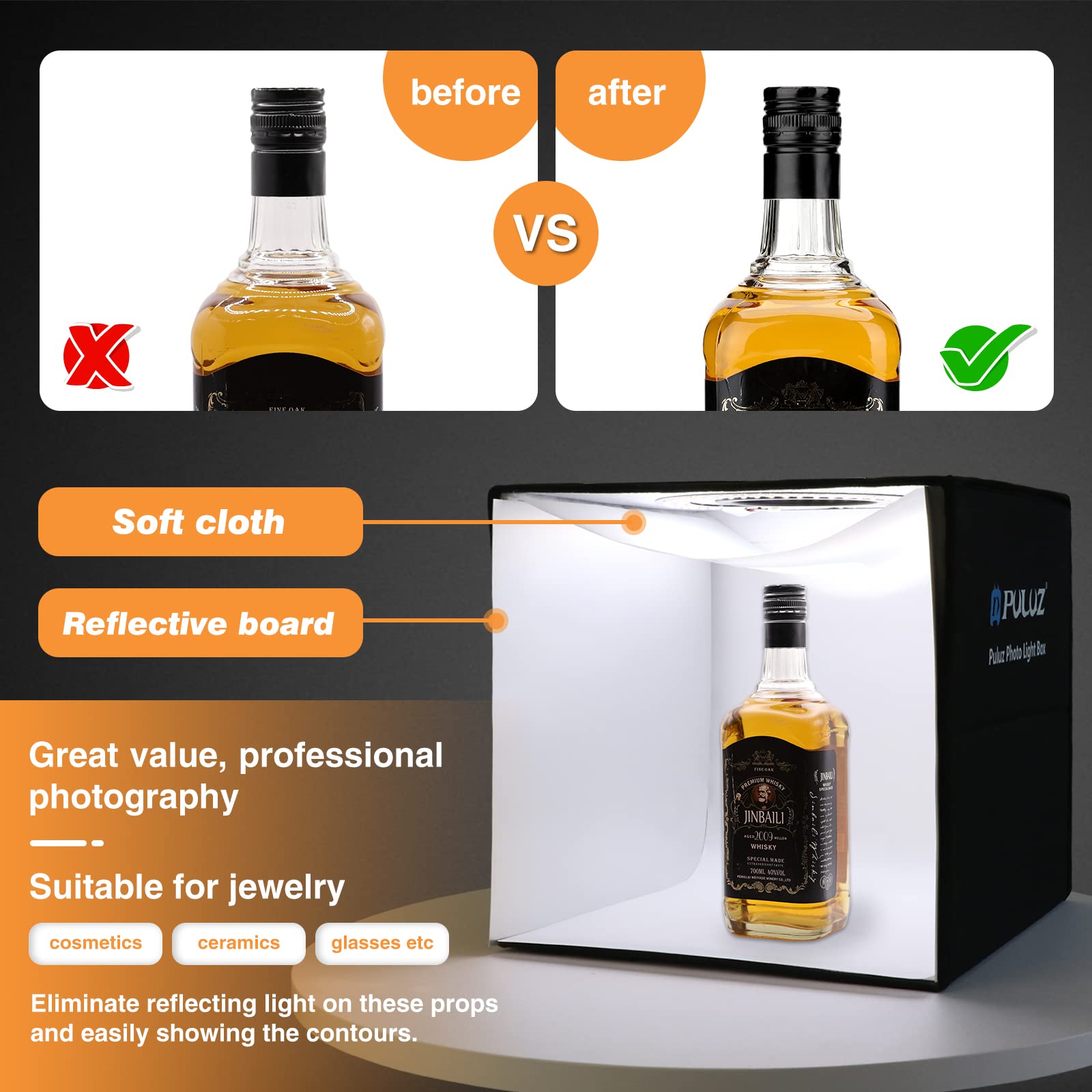 Photo Studio Box, Puluz Mini Folding Lightbox Led Ring Light Portable Photo Studio Photography Shooting Tent Box Kit 6 Colors Ba