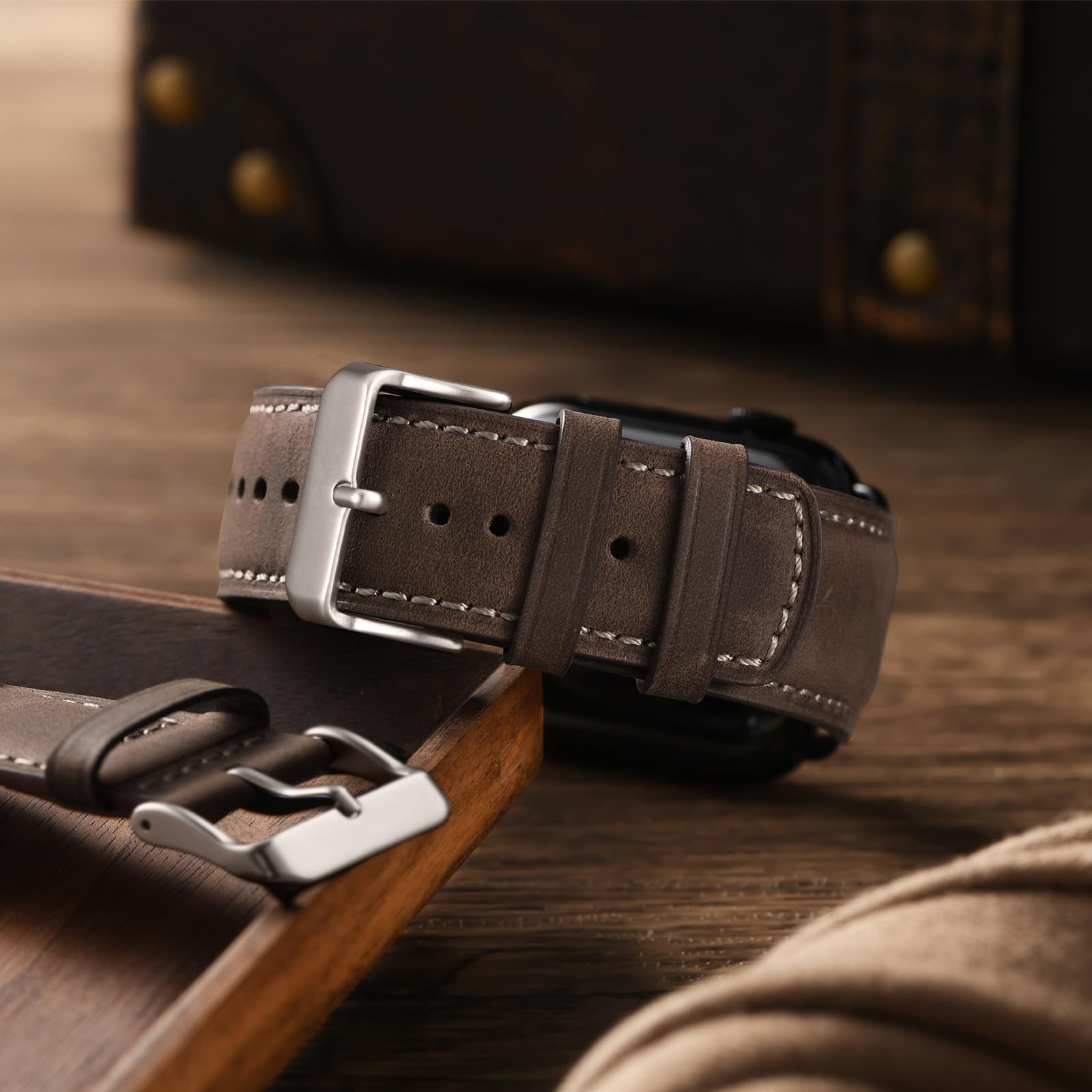 Sunfwr Leather Bands Compatible With Apple Watch Band 49Mm 45Mm 44Mm 42Mm For Men Women, Genuine Leather Replacement Strap For I