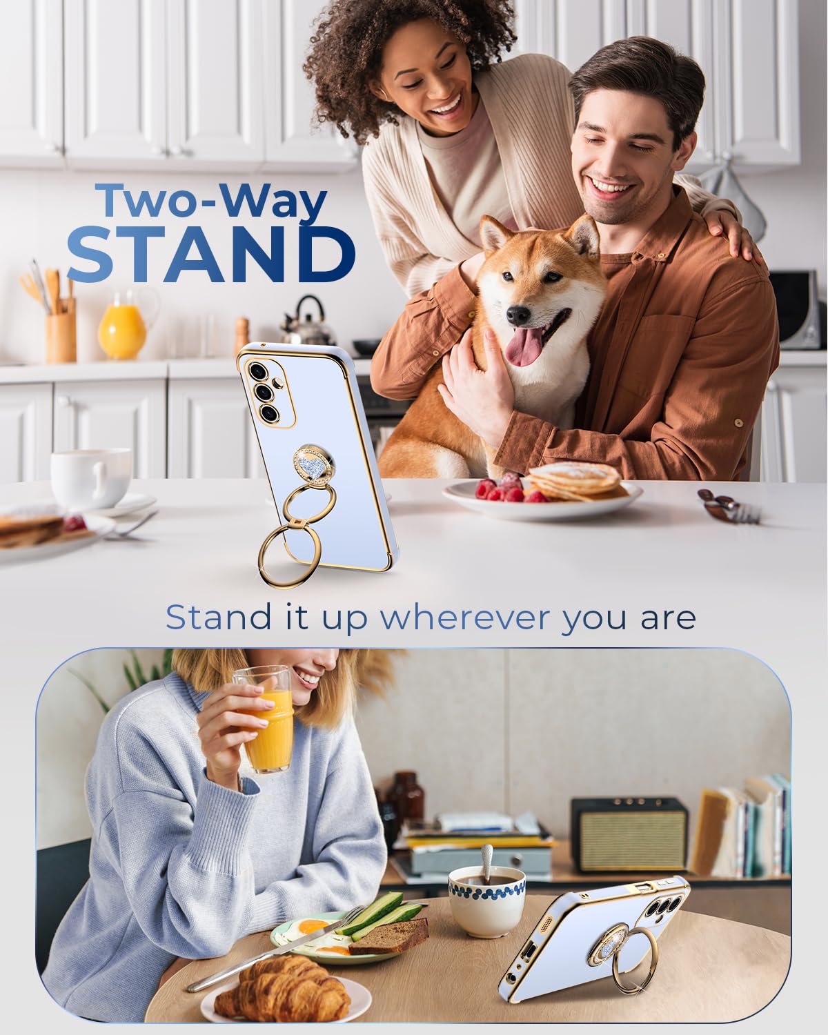 Xyz For Galaxy A35 5G Case With Stand, Samsung A35 Phone Case With Double Ring, Women Girls Bling Luxury Protective Phone Case H