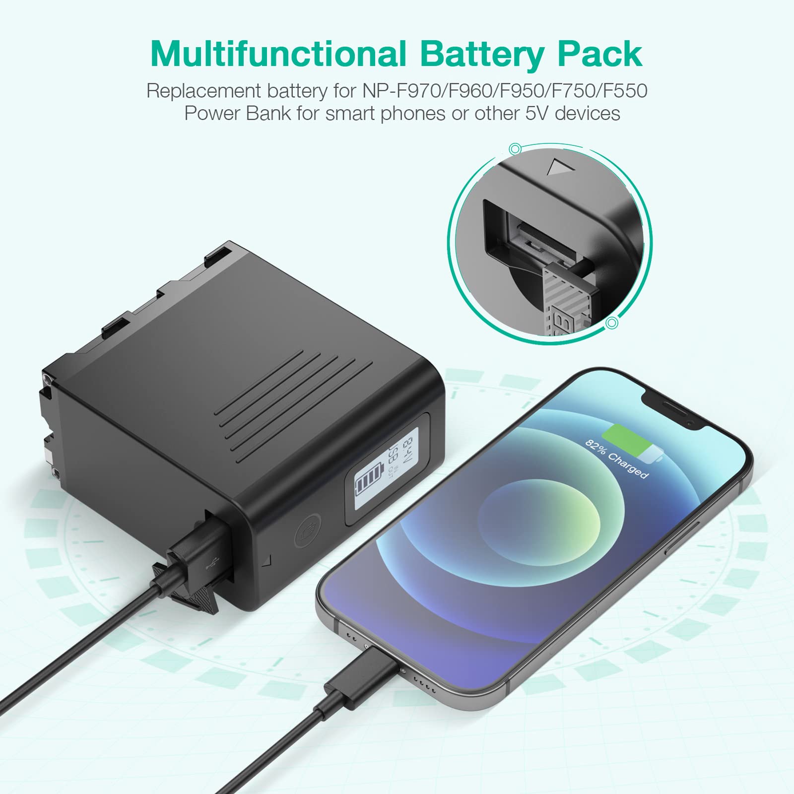 Firstpower Np F970 Battery 2 Pack With Usb Output Lcd Display, Compatible With Sony Handycam Video Light Monitor, Replacement Fo