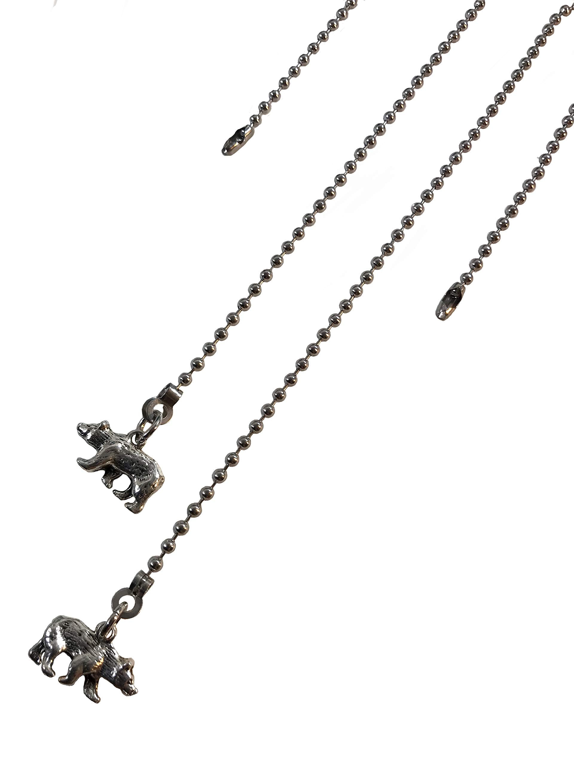 2 Matching Pewter Bear Fan Light Pull Chain Replacement Set Silver Tone 3.2Mm