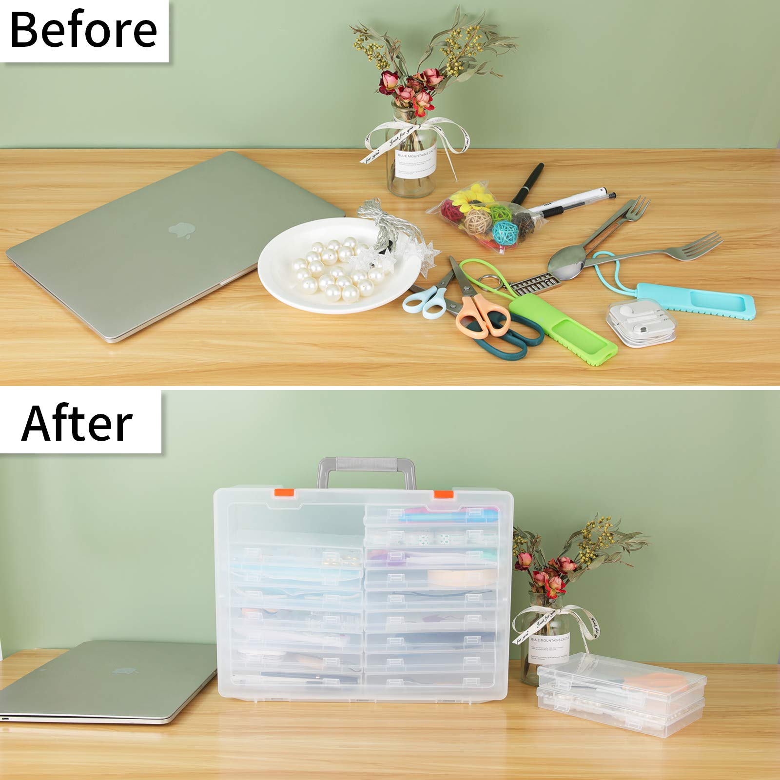 Photo Storage Box 4X6, 18 Inner Extra Large Organizer Acid Free Photo Keeper Storage Case, Plastic Craft Storage Box For Sticker