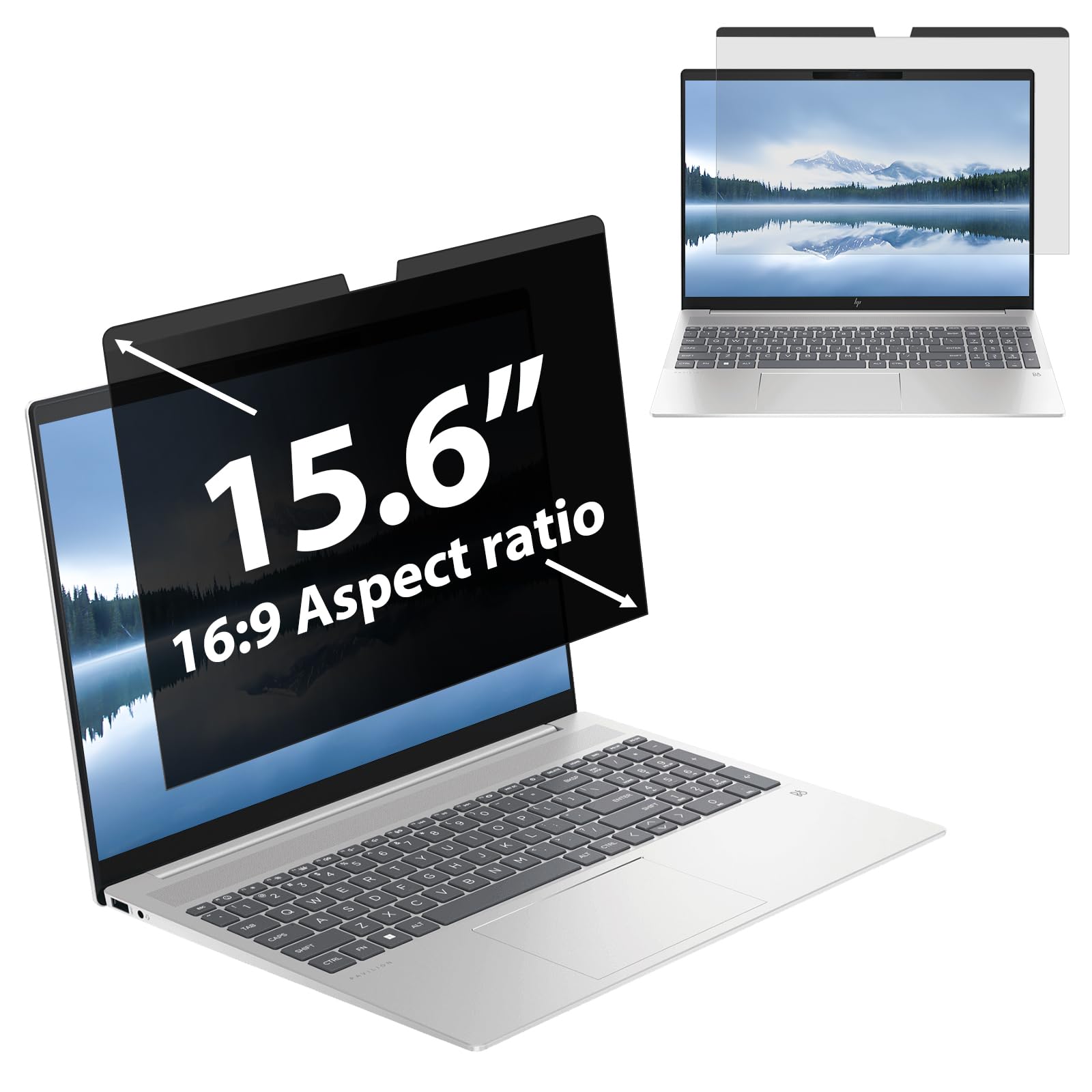 Filmext Laptop Privacy Screen 15.6 Inch Compatible With Hp Elitebook Dell Xps Lenovo Thinkpad, Removable 16:9 Laptop Privacy Fil