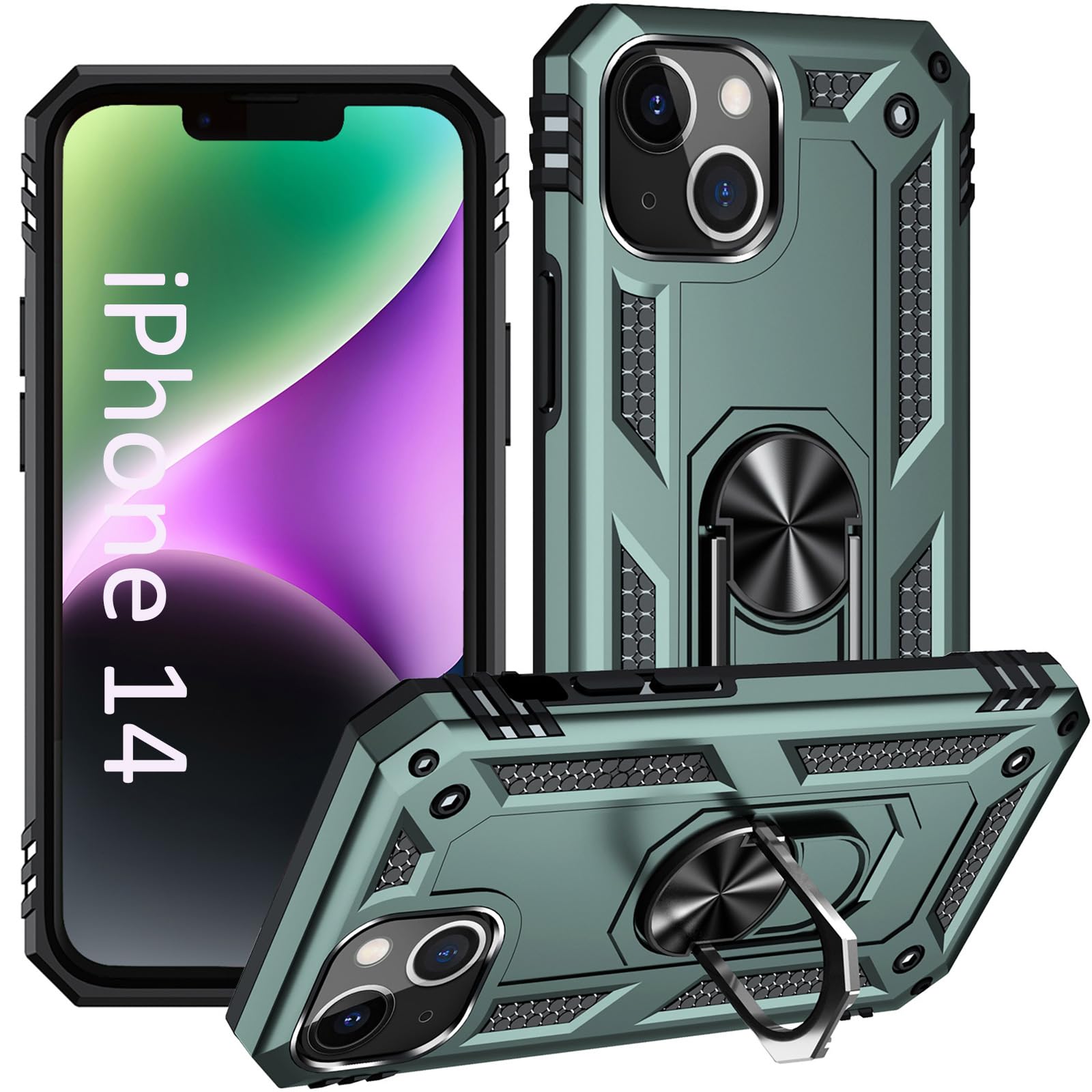 Addit Phone Case For Iphone 14 Case Iphone 14 Phone Case, With Kickstand Ring, Support Magnet Car Mount, Military Grade, Heavy D